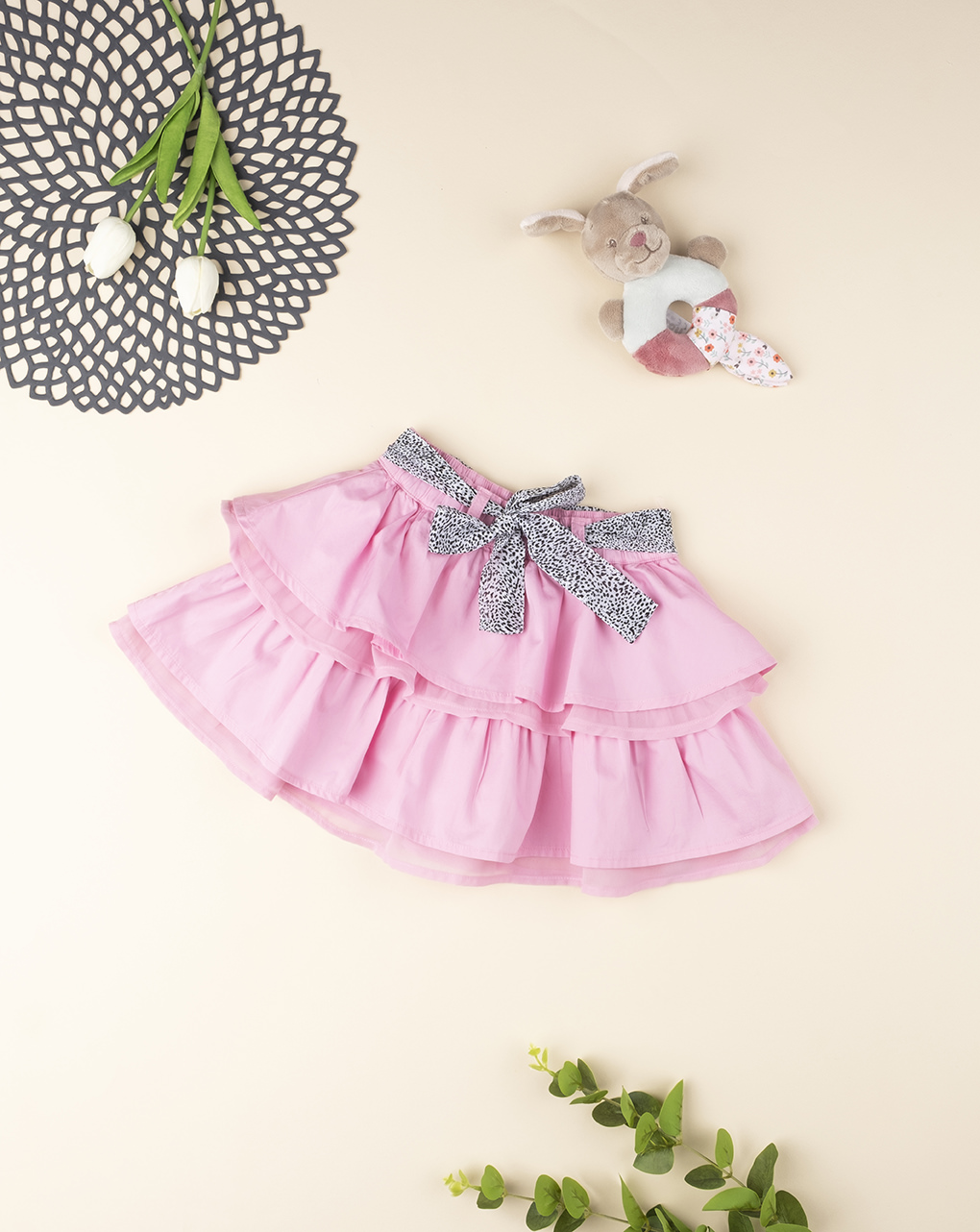 παιδική φούστα από βαμβακερή ποπλίνα ροζ για κορίτσι