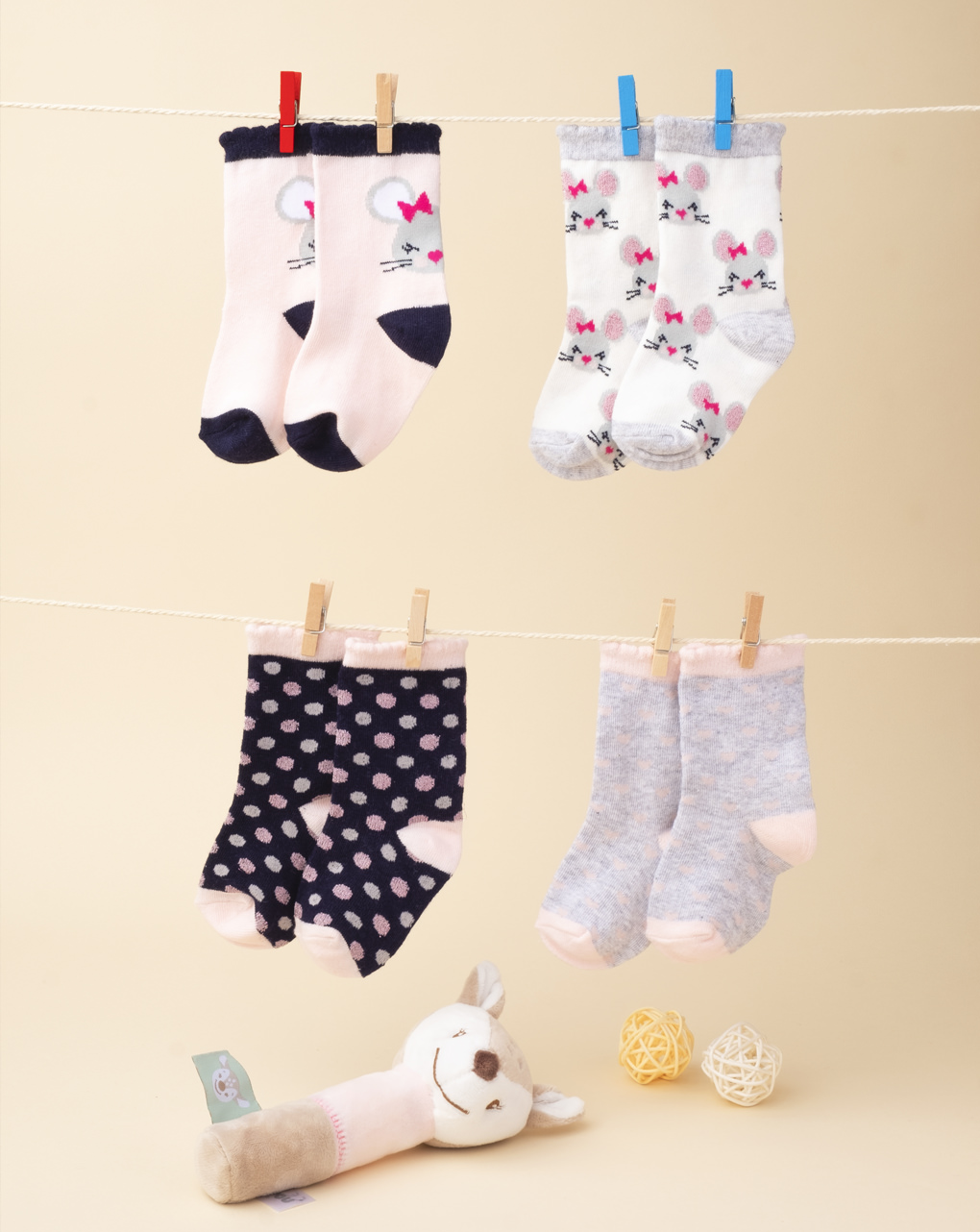 κάλτσες πακέτο x4 με ποντικάκια για κορίτσι - Prénatal