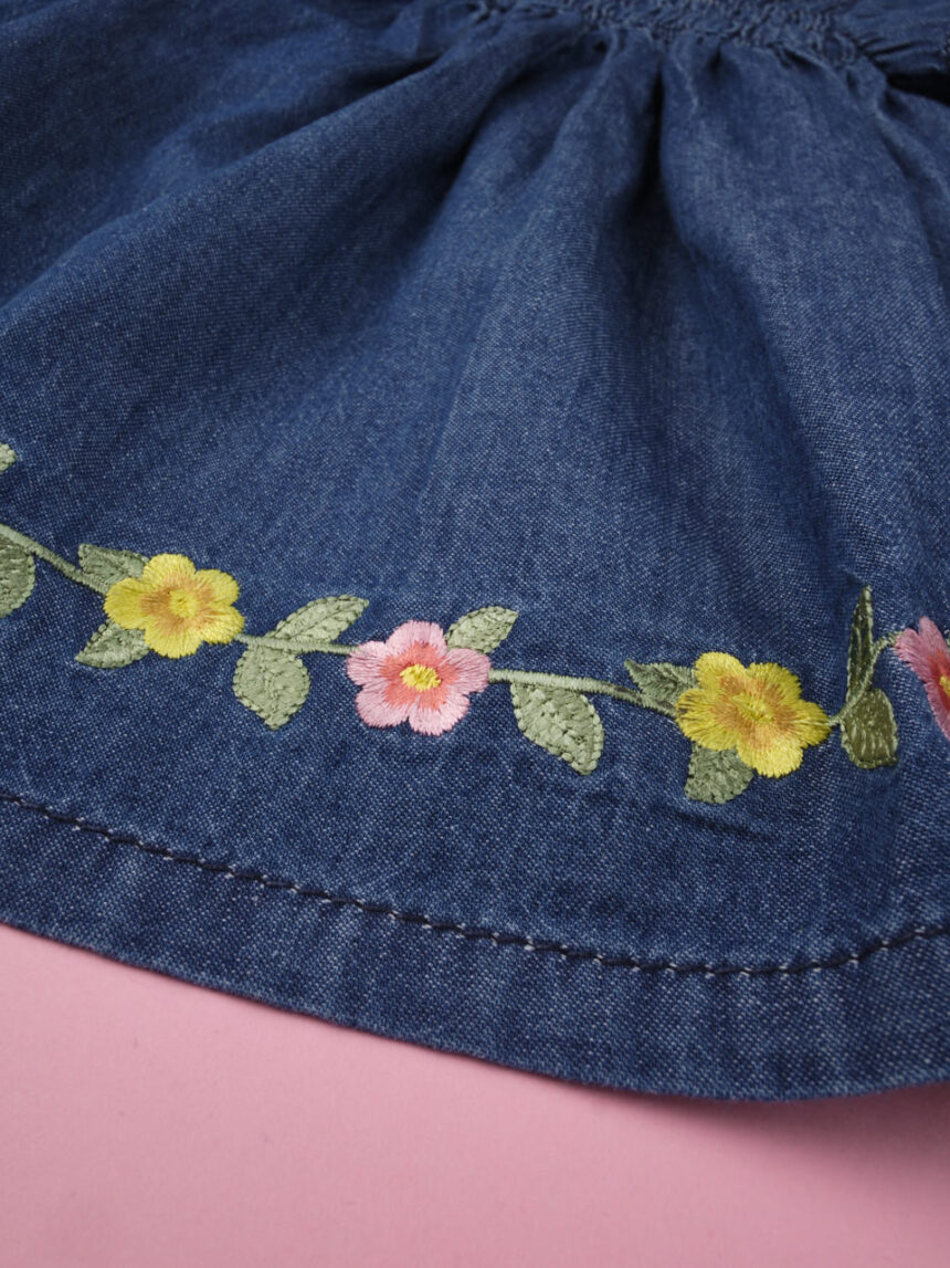 T-shirt chambray σκούρο μπλε με λουλουδάκια για κορίτσι - Prénatal