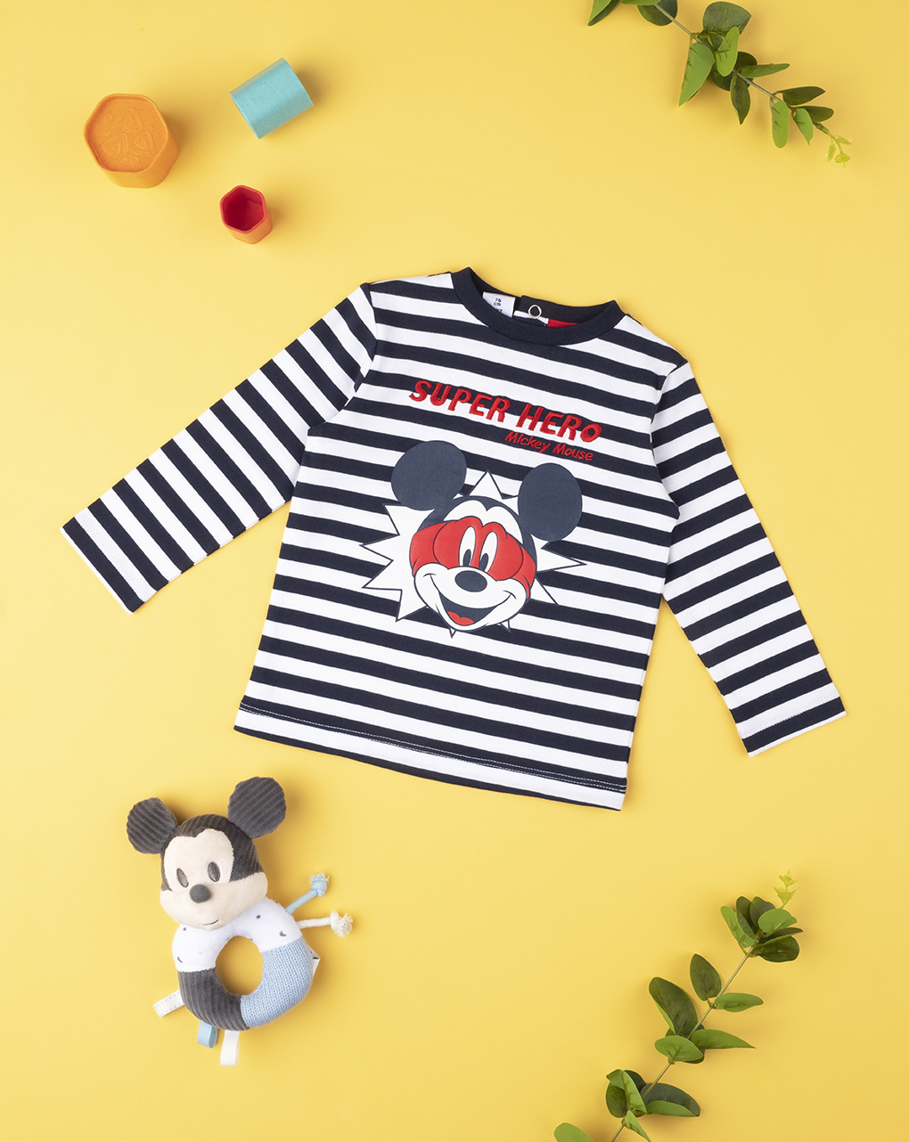 μπλούζα μακρυμάνικη βαμβακερή ριγέ με τον mickey mouse για αγόρι - Prénatal