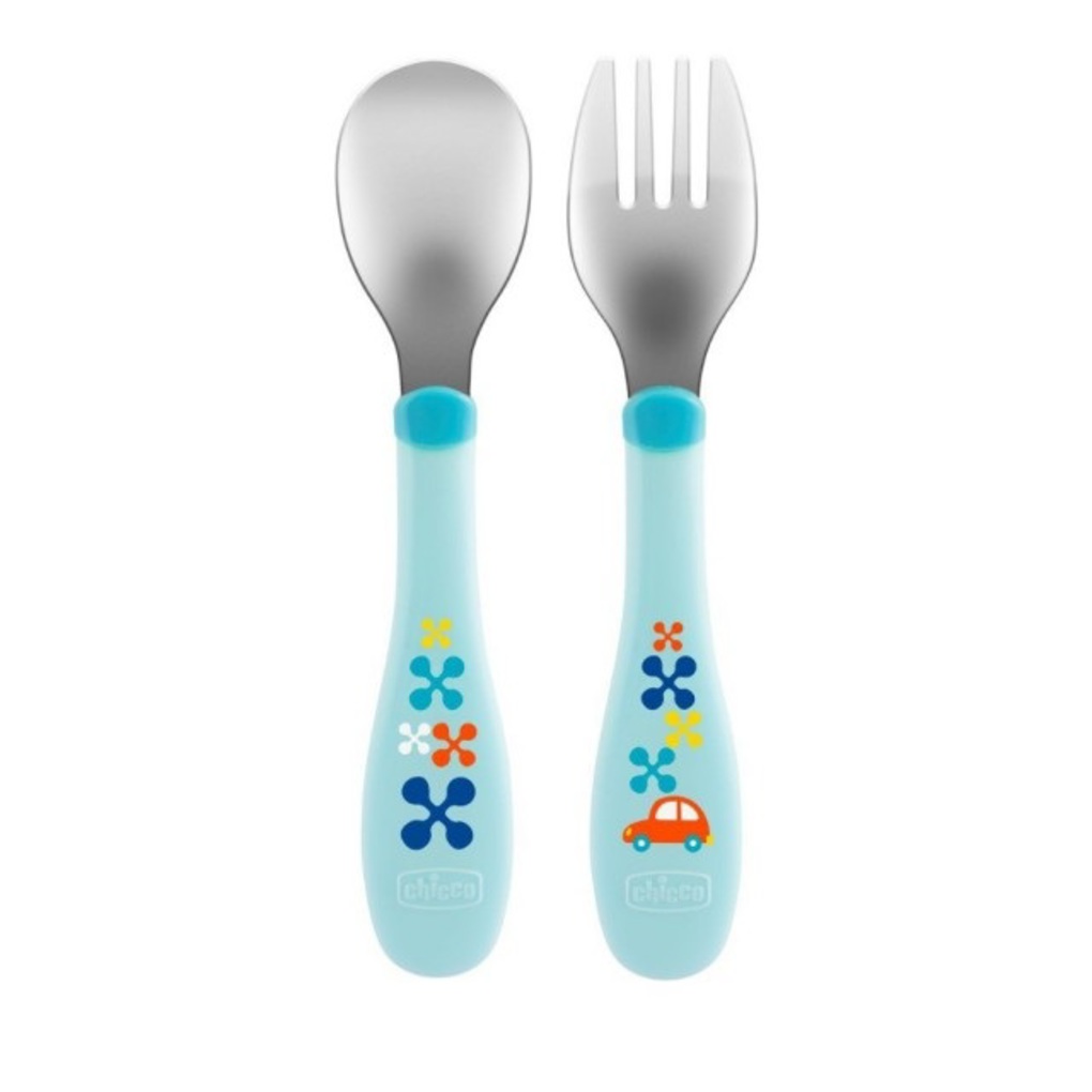 Chicco metal cutlery mix& match μπλέ πιρούνι/κουτάλι 18m 2τμχ