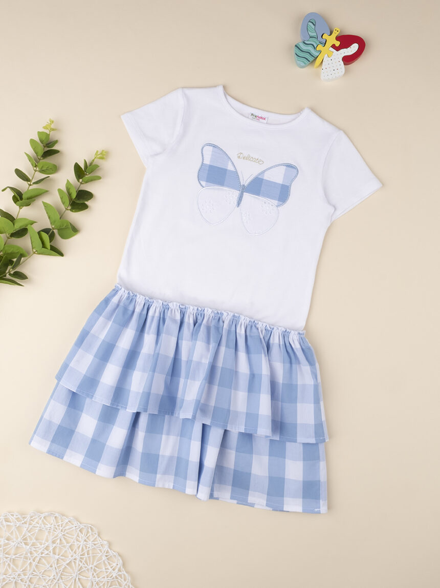 παιδικό φόρεμα λευκό/καρό με πεταλούδα για κορίτσι - Prénatal
