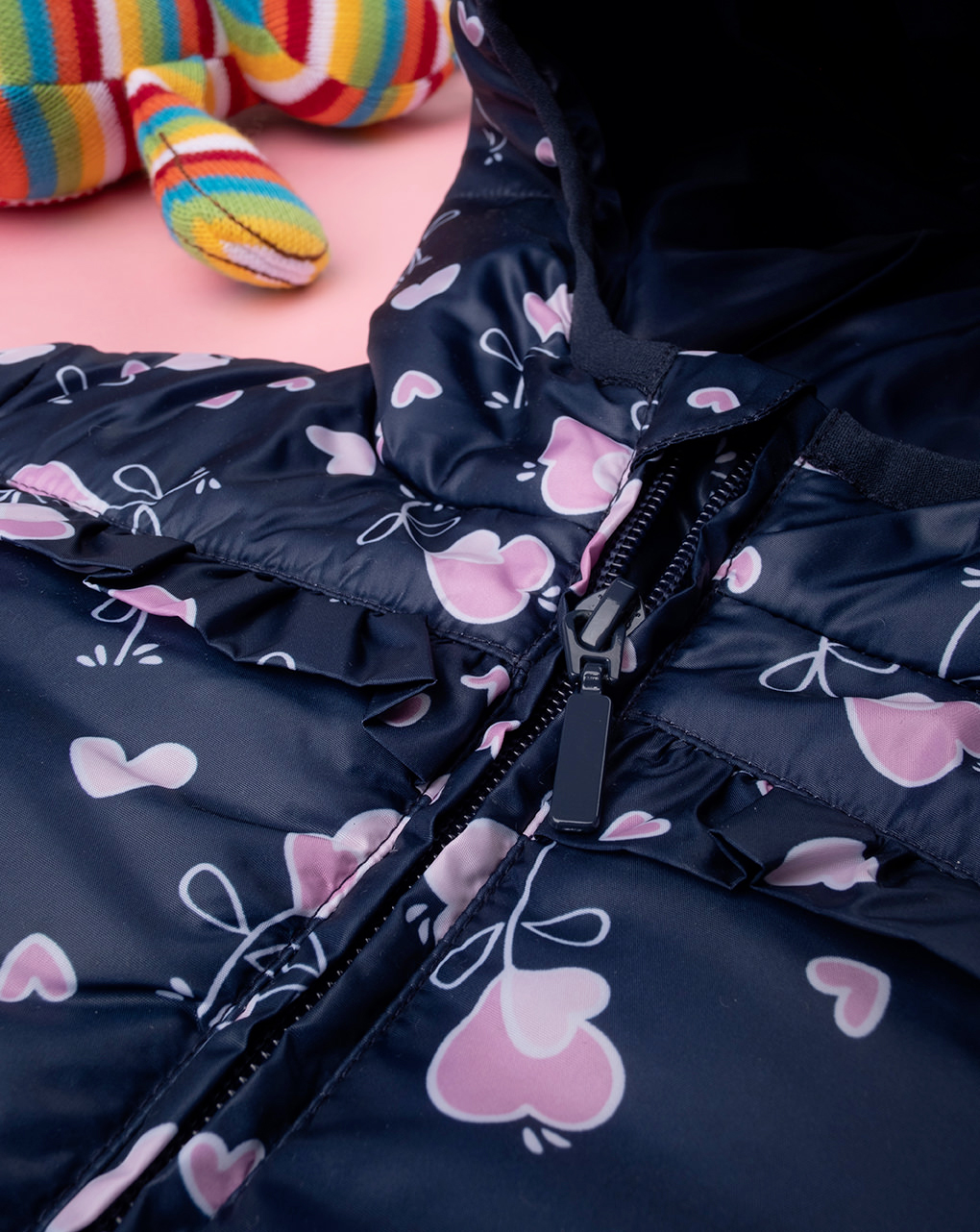 βρεφικό μπουφάν μπλε με καρδούλες για κορίτσι - Prénatal