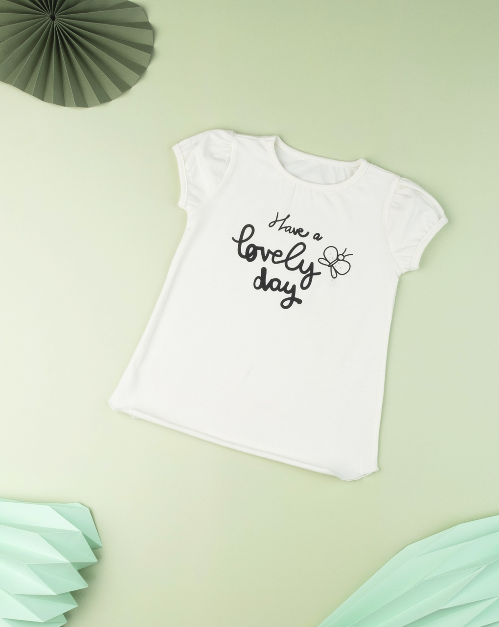 T-shirt jersey λευκό με στάμπα lovely day για κορίτσι