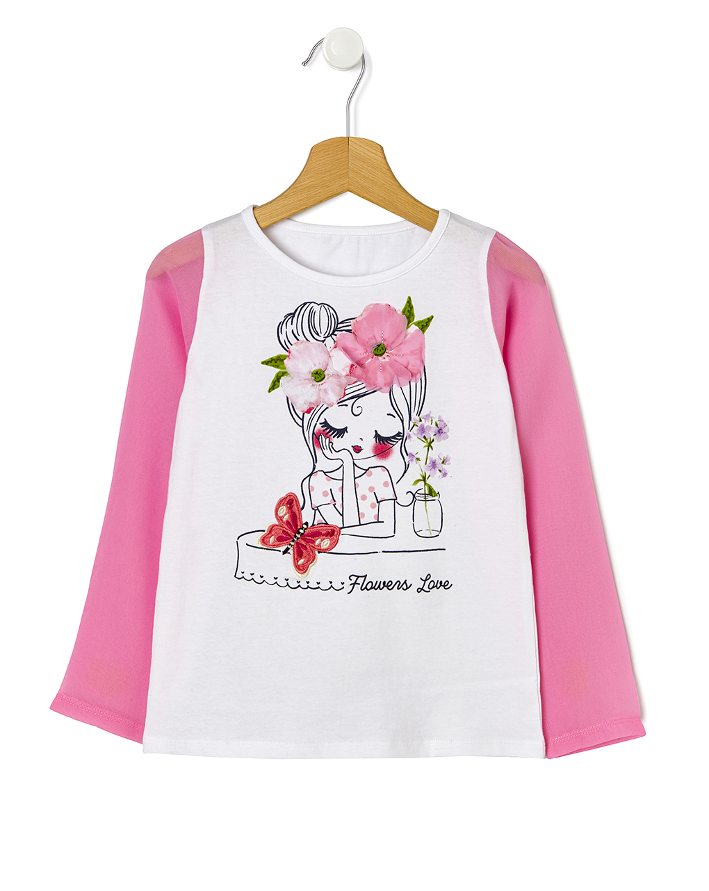 μπλούζα μακρυμάνικη με μανίκια από οργκάνζα ροζ για κορίτσι - Prénatal