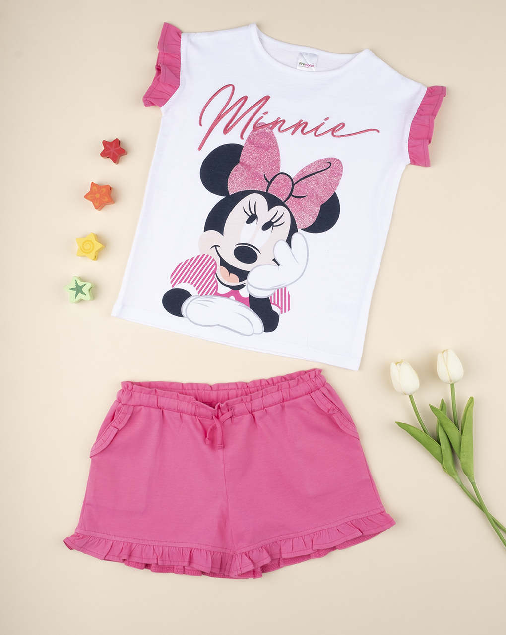 παιδικό σετ t-shirt και σορτσάκι με τη minnie για κορίτσι