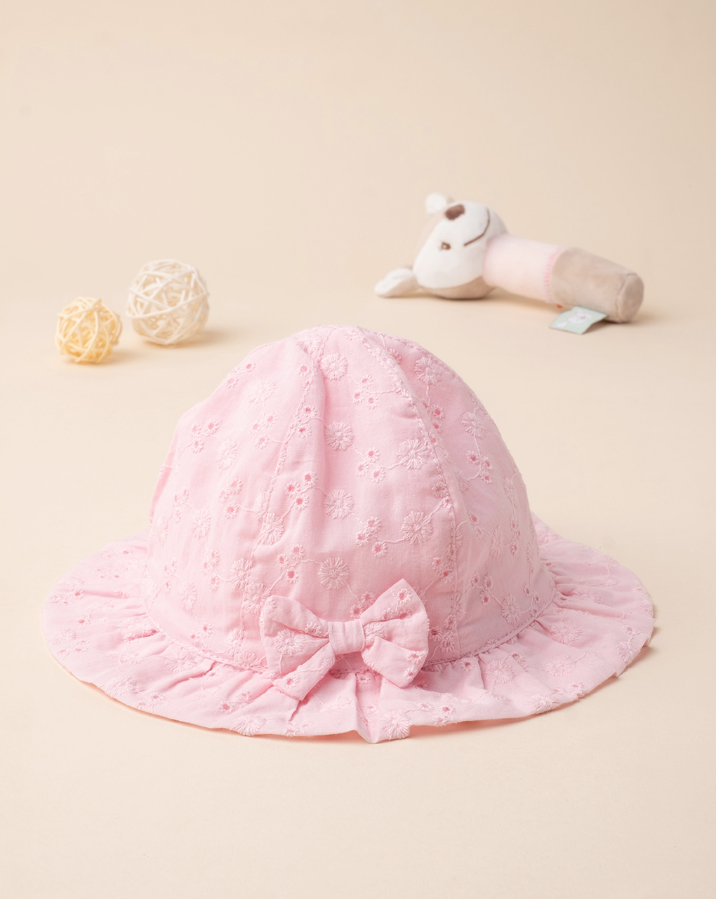 βρεφικό καπέλο ροζ με δαντέλα για κορίτσι - Prénatal