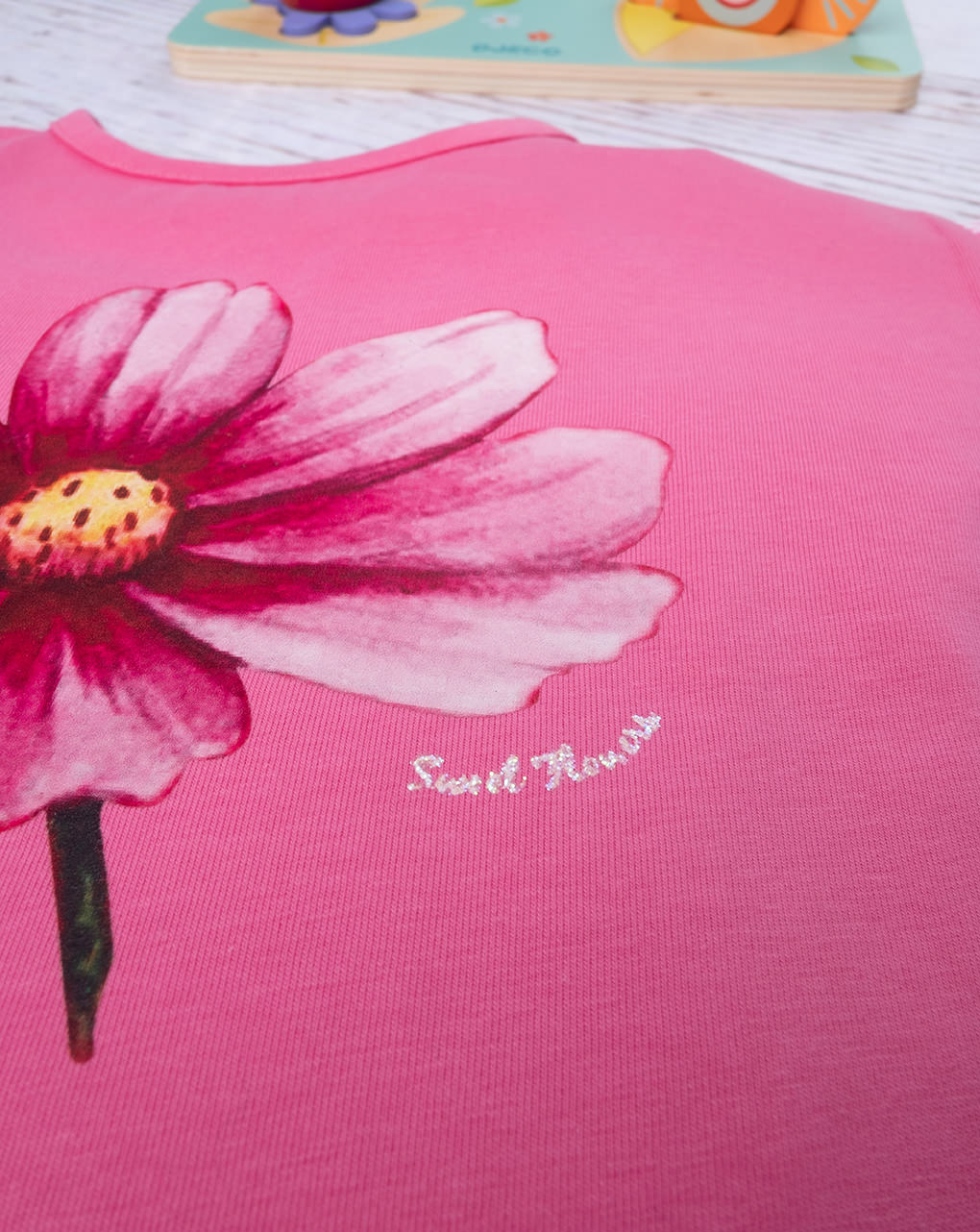 βρεφικό t-shirt φούξια με λουλούδι για κορίτσι - Prénatal