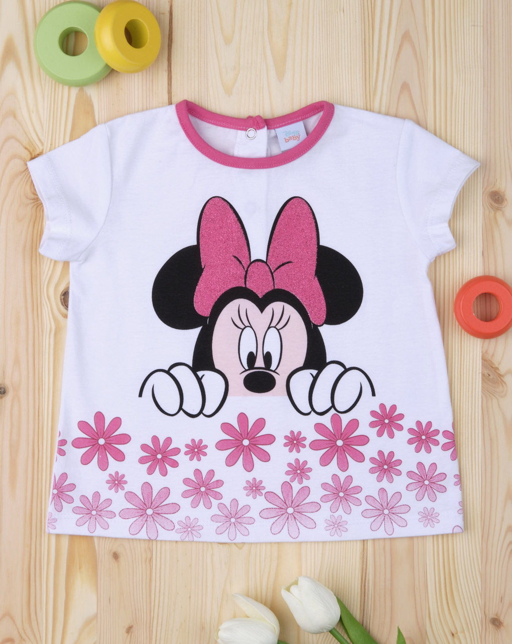 T-shirt λευκό minnie με λουλουδάκια για κορίτσι