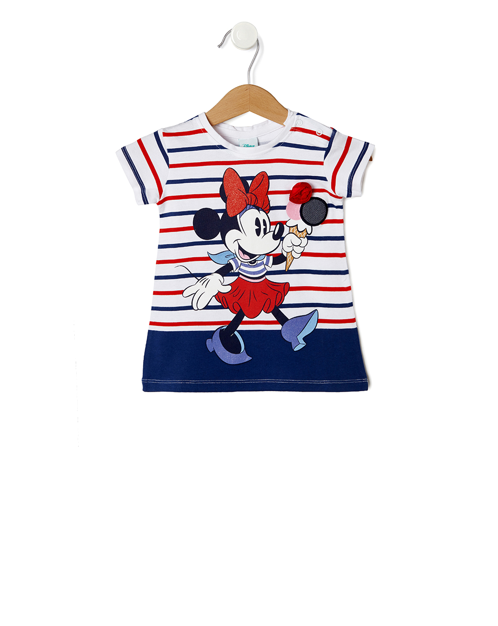 T-shirt λευκό ριγέ με στάμπα minnie για κορίτσι - Prénatal