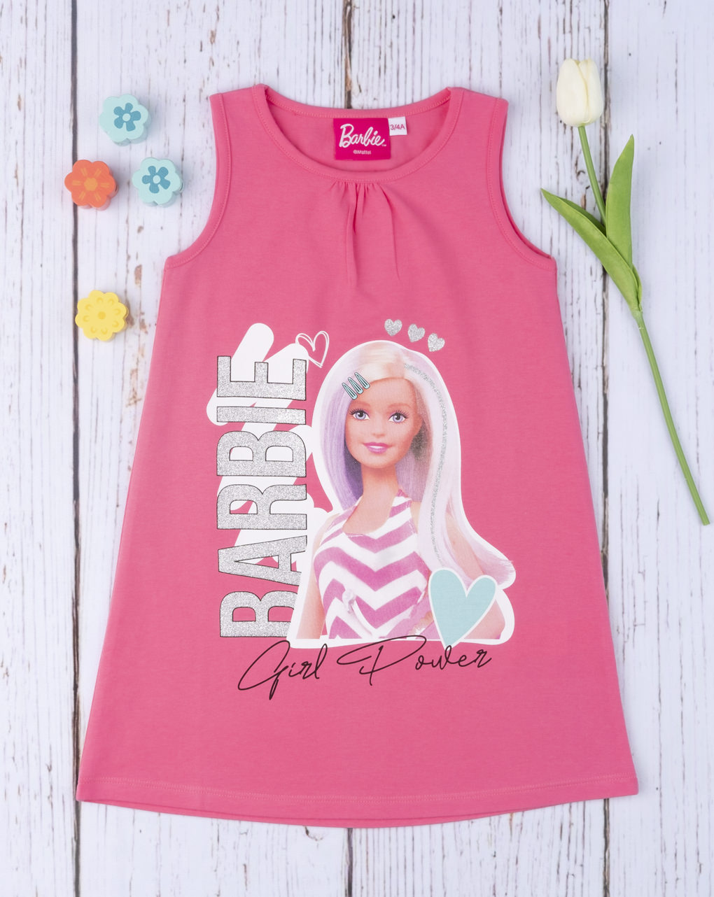 φόρεμα jersey φούξια με στάμπα barbie για κορίτσι - Prénatal