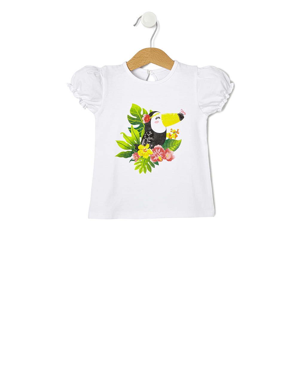 T-shirt jersey λευκό με στάμπα toucan για κορίτσι