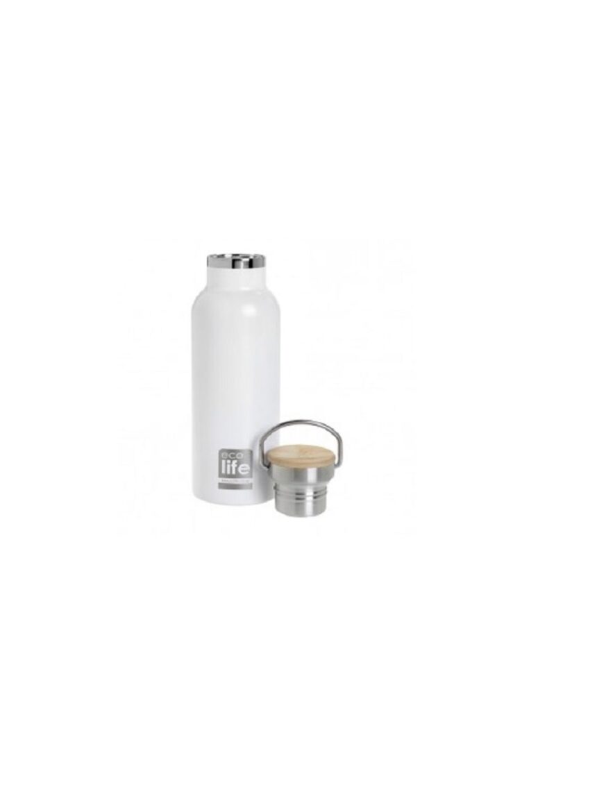 Ecolife μπουκάλι θερμός λευκό από ανοξέιδωτο ατσάλι με καπάκι από μπαμπού 500ml - Ecolife