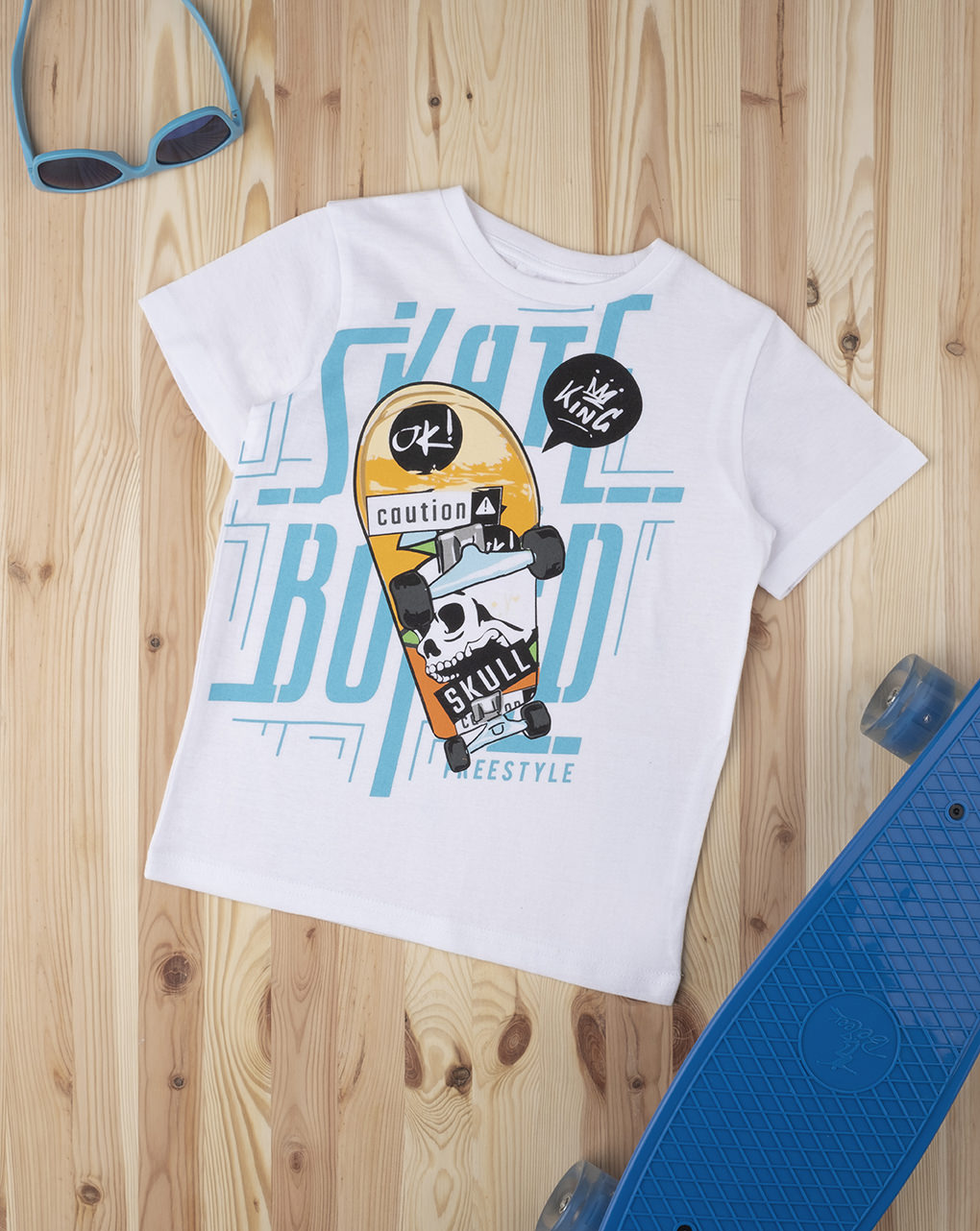 παιδικό t-shirt λευκό skate king για αγόρι - Prénatal