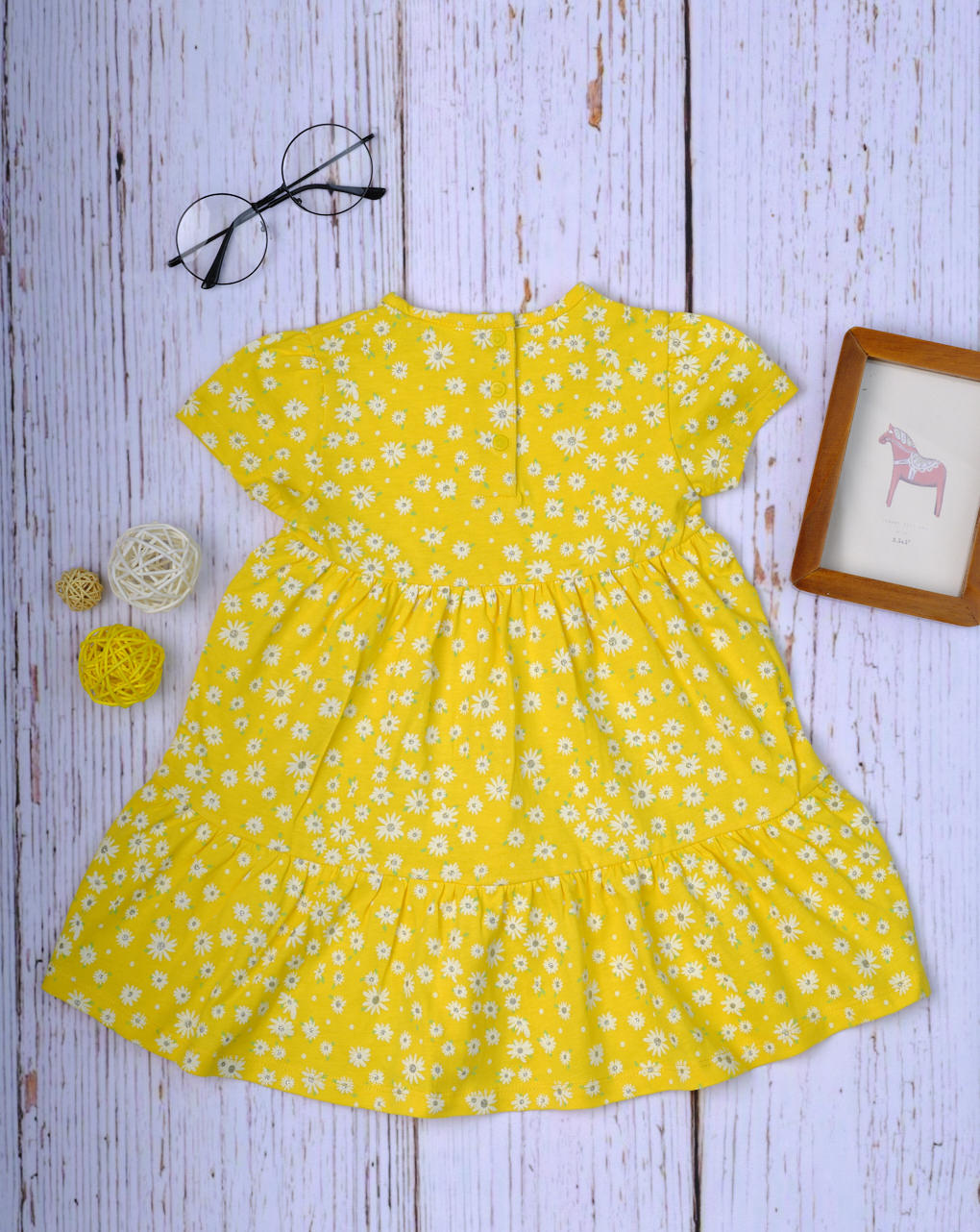 φόρεμα jersey κίτρινο με λουλουδάκια για κορίτσι - Prénatal