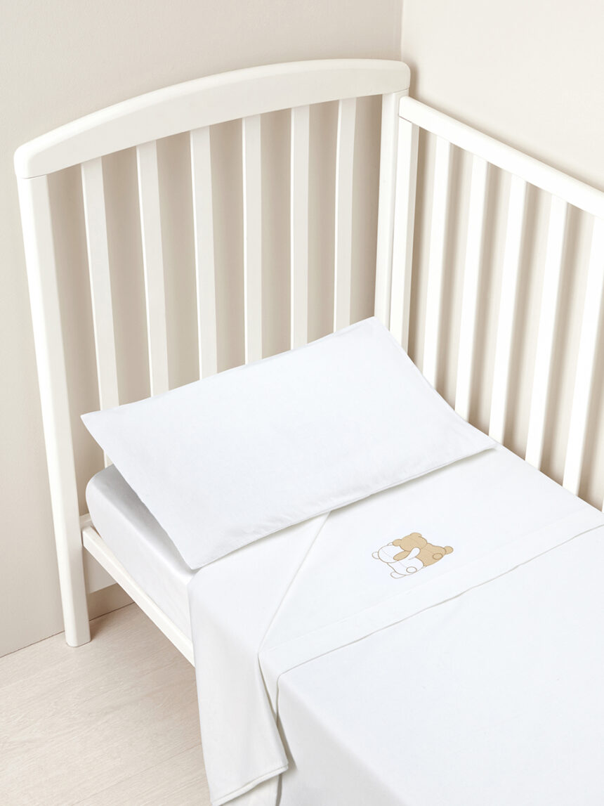Prenatal σετ για κρεβάτι φανέλα 3 τεμ. λευκό με αρκουδάκι - 65 x 135 cm - Prénatal