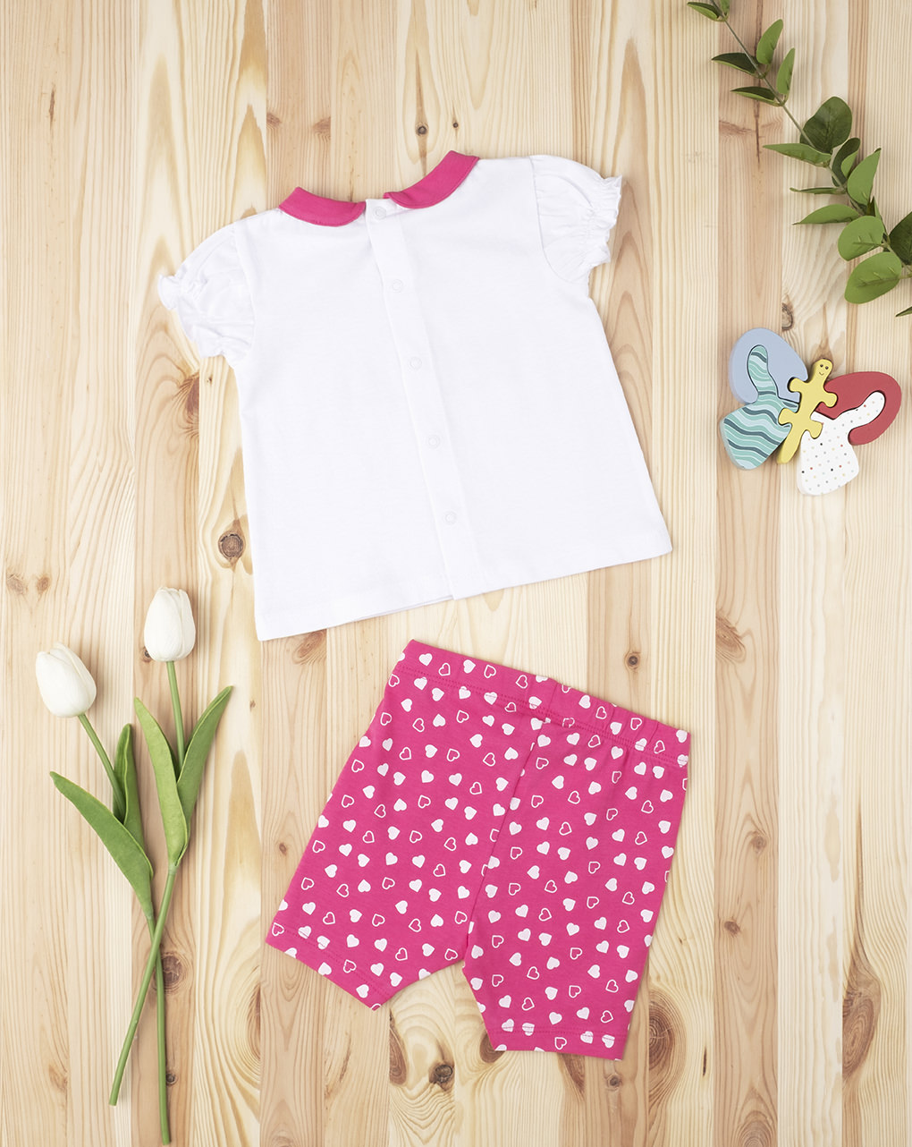 βρεφικό σετ μπλούζα και σορτσάκι φούξια με καρδούλες για κορίτσι - Prénatal