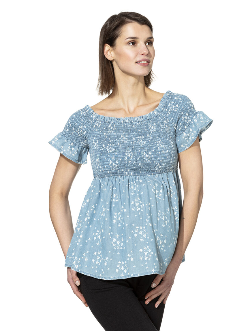 γυναικεία μπλούζα εγκυμοσύνης/θηλασμού γαλάζια φλοράλ - Prénatal