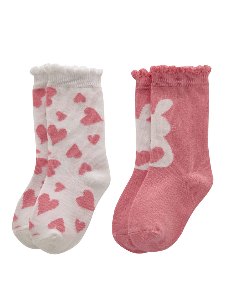 κάλτσες πακέτο χ2 με κουνελάκια και καρδούλες για κορίτσι - Prénatal
