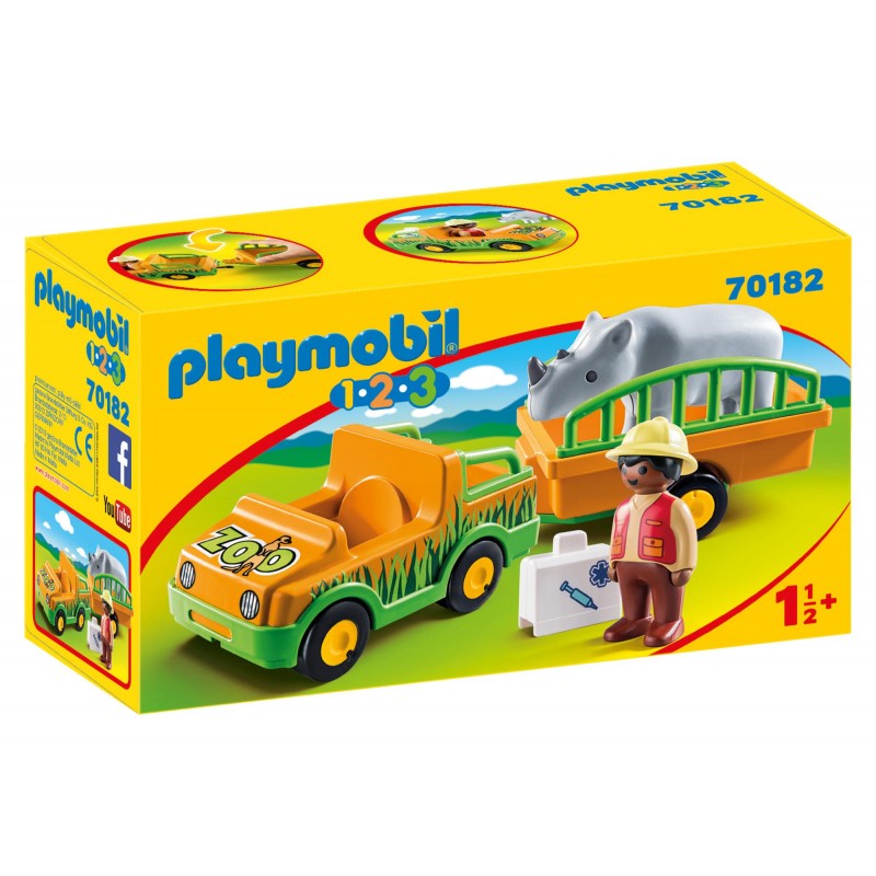 Playmobil 1.2.3 όχημα ζωολογικού κήπου με ρινόκερο 70182 - Playmobil, Playmobil 1.2.3