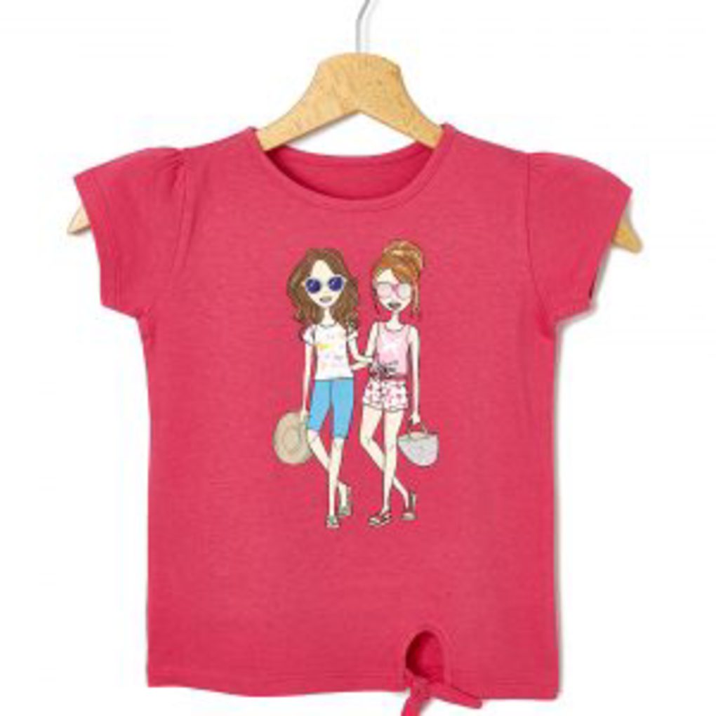 T-shirt jersey basic φούξια με στάμπα και κόμπο μεγ.8-9/9-10 ετών για κορίτσι - Prénatal
