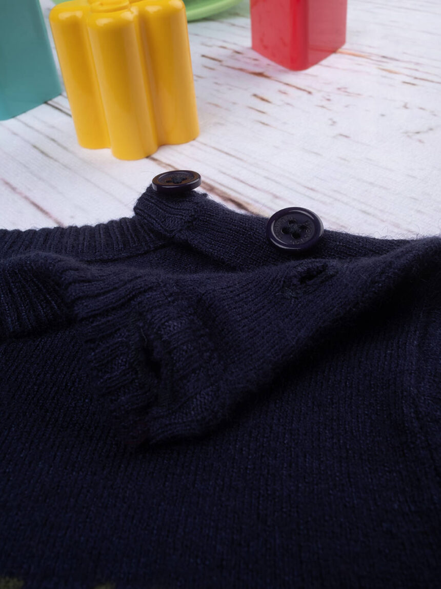 βρεφικό πουλόβερ μπλε με δεινοσαυράκια για αγόρι - Prénatal