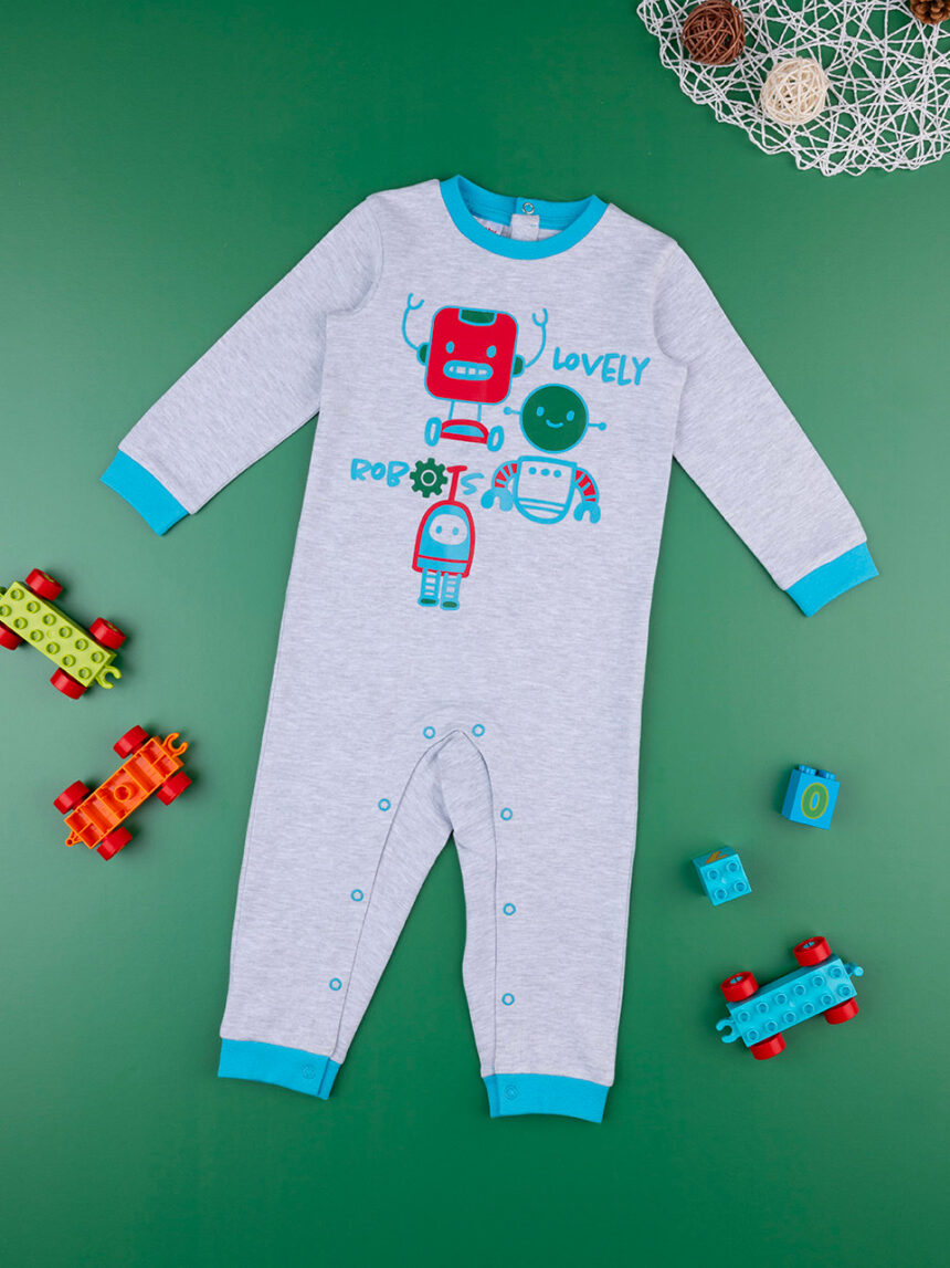 βρεφική ολόσωμη πιτζάμα γκρι με ρομποτάκια για αγόρι - Prénatal