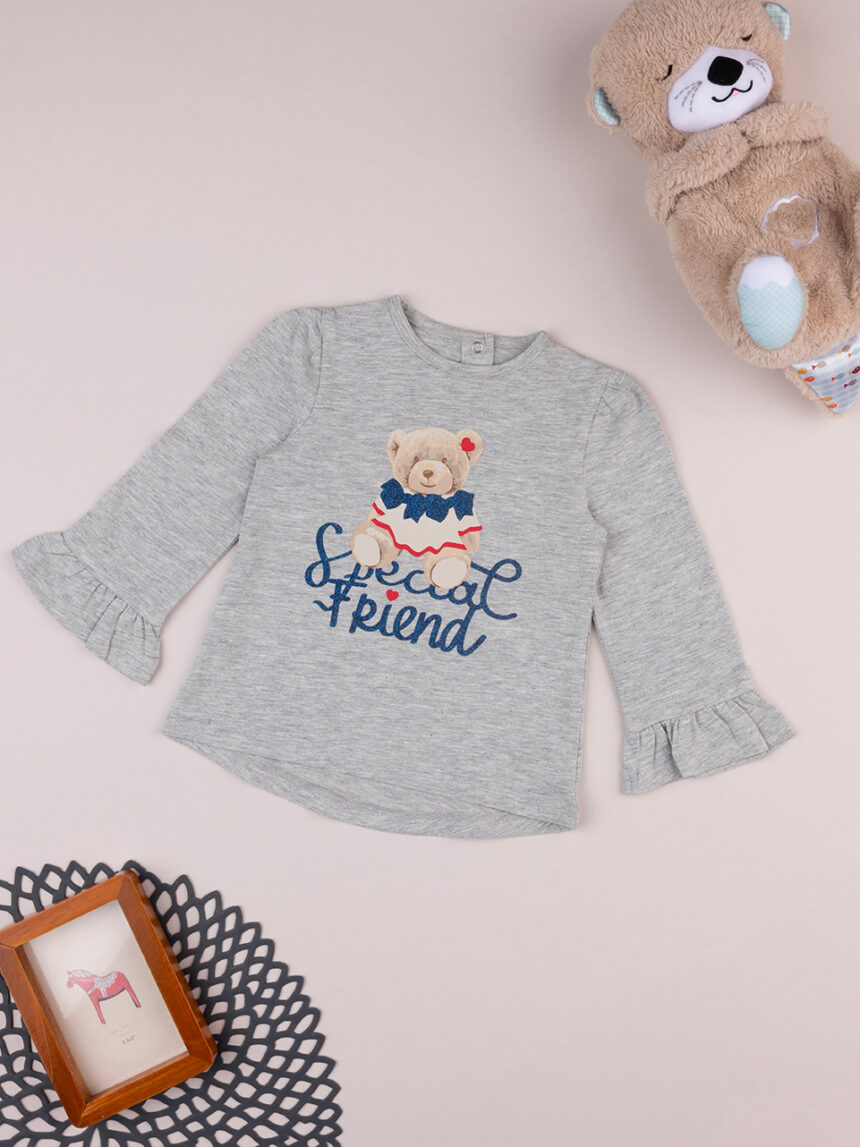 βρεφική μπλούζα γκρι με αρκουδάκι για κορίτσι - Prénatal