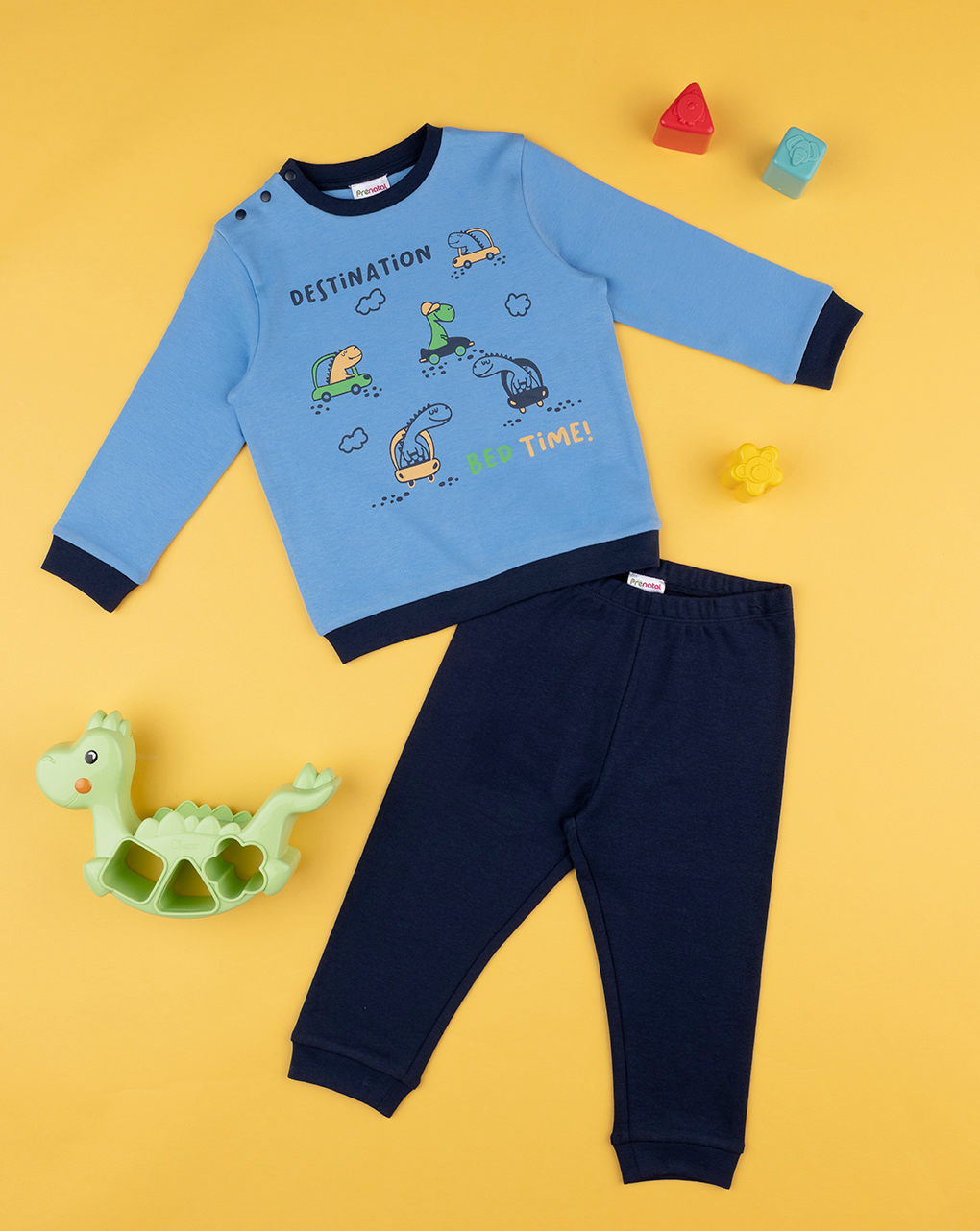 βρεφική πιτζάμα μπλε με δεινόσαυρους για αγόρι