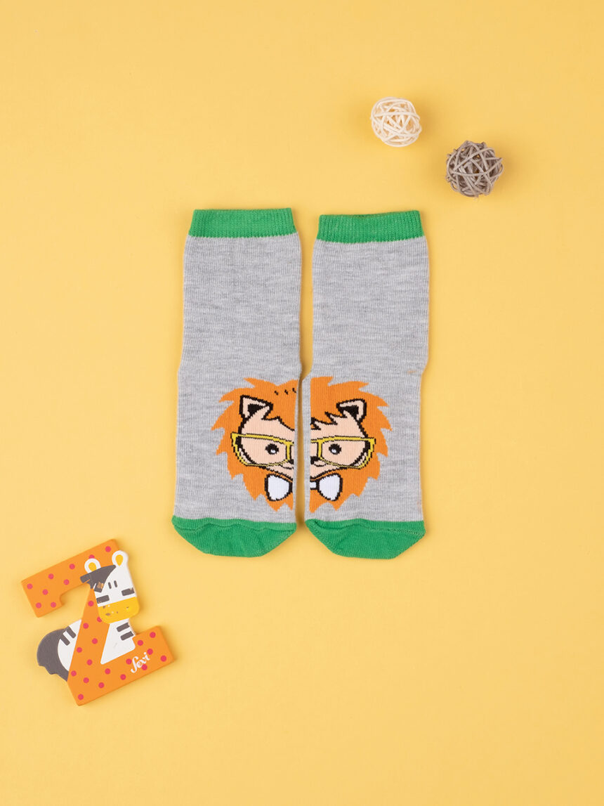 βρεφικές αντιολισθητικές κάλτσες με λιοντάρι για αγόρι - Prénatal