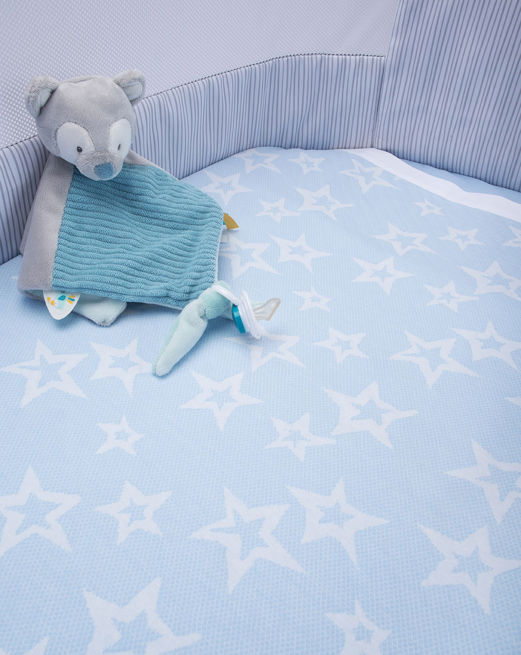 κουβέρτα καλοκαιρινή μπλε για λίκνο/πορτ-μπεμπέ για αγόρι - Prénatal