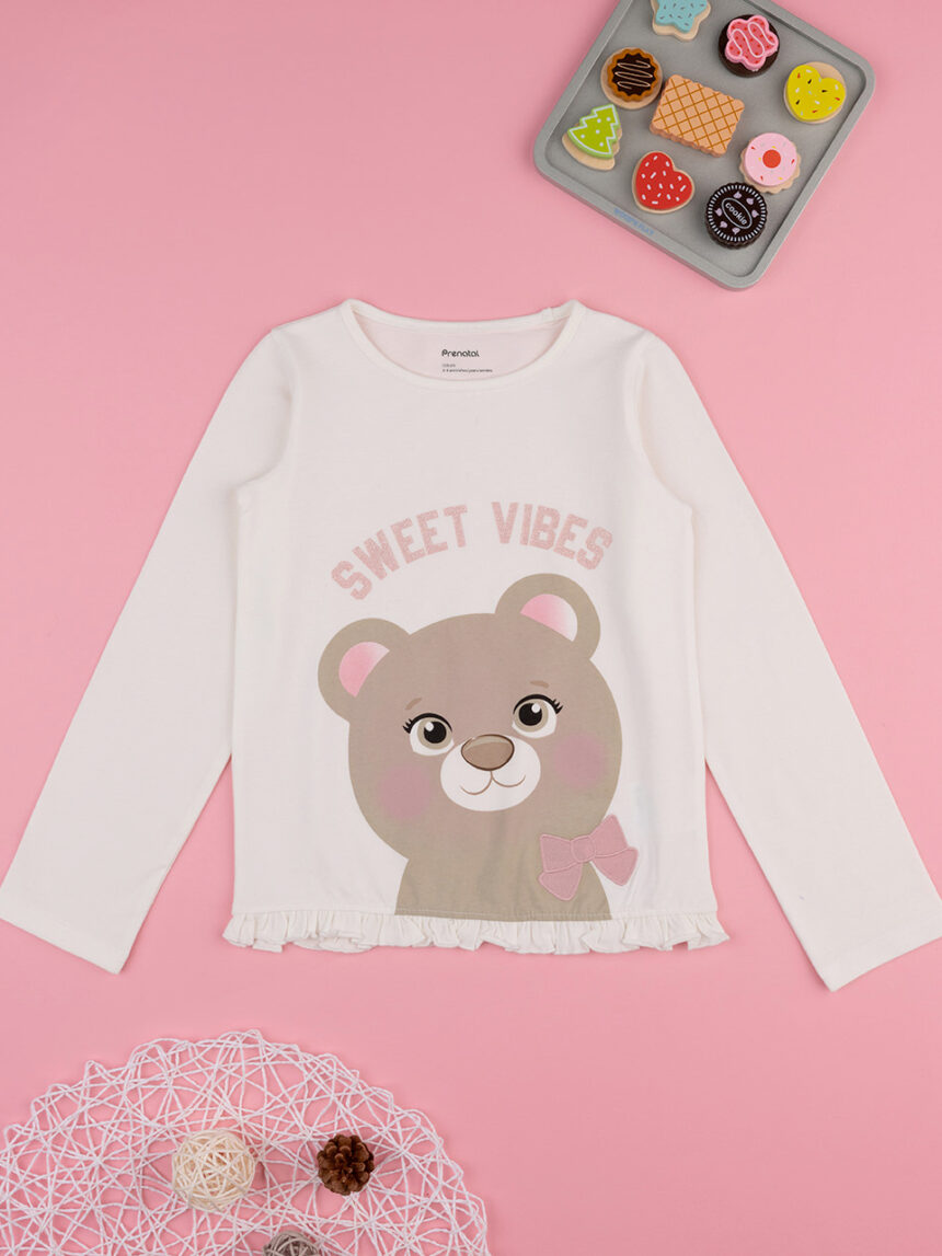 παιδική μπλούζα λευκή με αρκουδάκι για κορίτσι - Prénatal