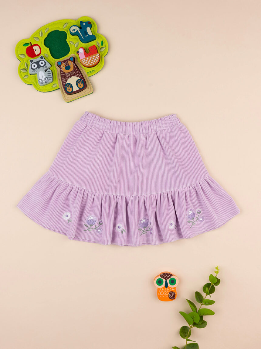 παιδική φούστα λιλά βελούρ με λουλούδια για κορίτσι - Prénatal