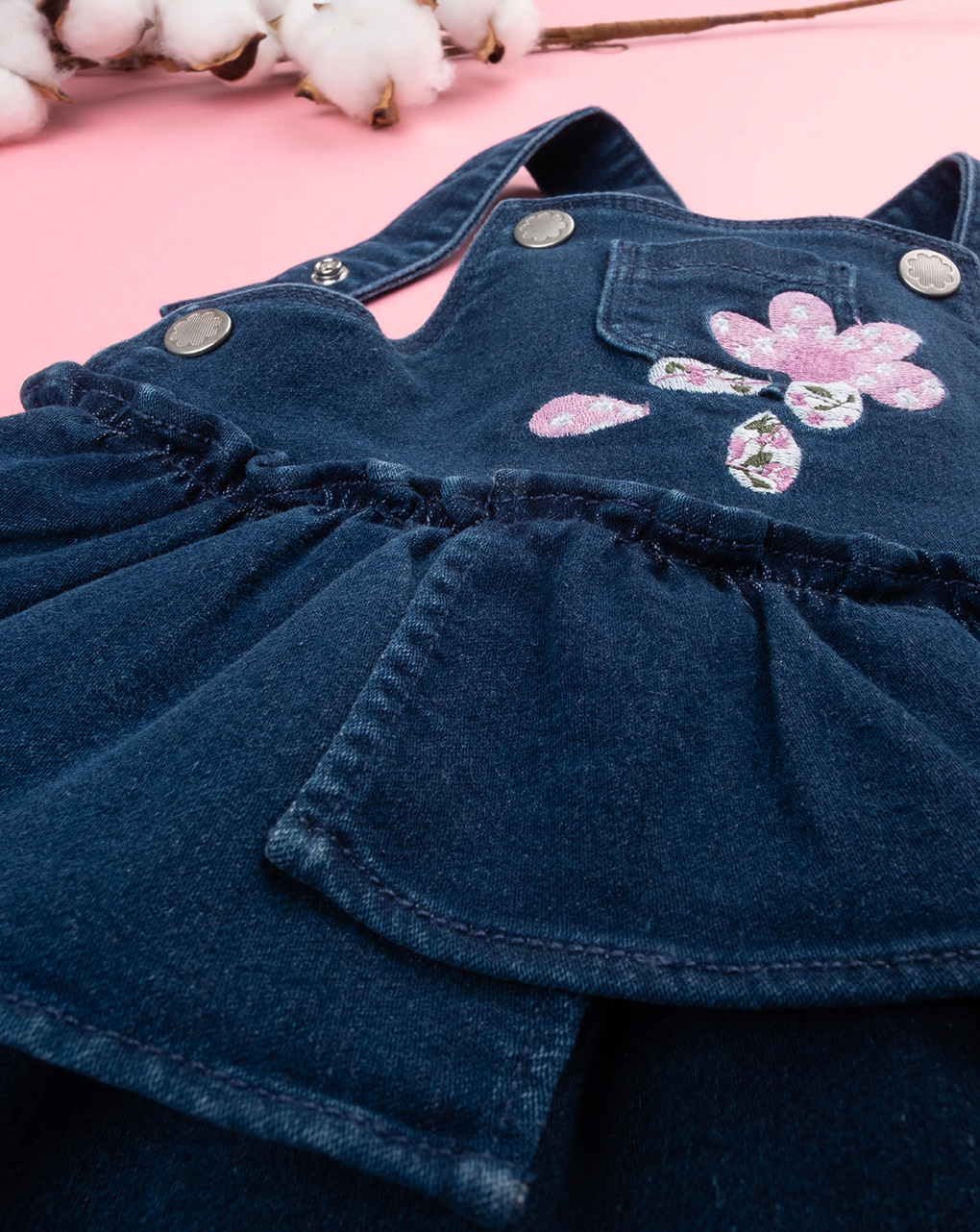 βρεφικό τζιν φόρεμα σαλοπέτα με λουλούδια για κορίτσι - Prénatal