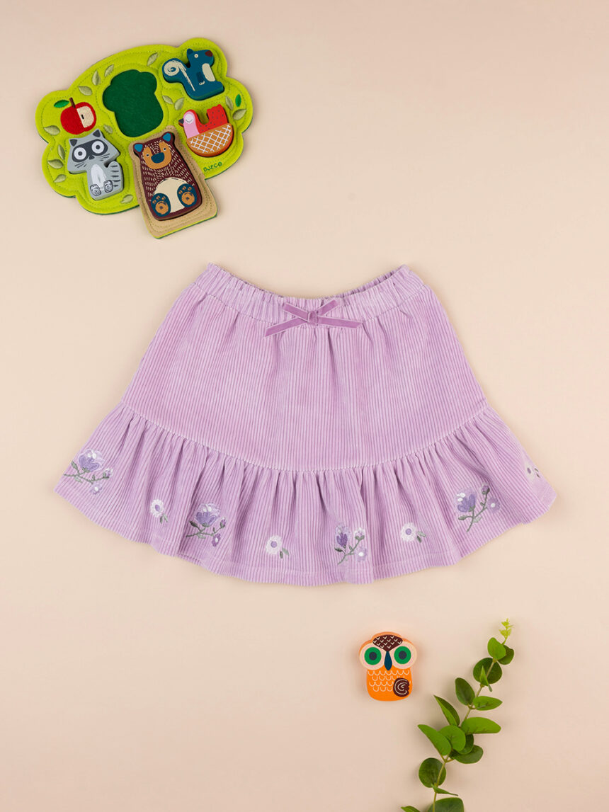 παιδική φούστα λιλά βελούρ με λουλούδια για κορίτσι - Prénatal