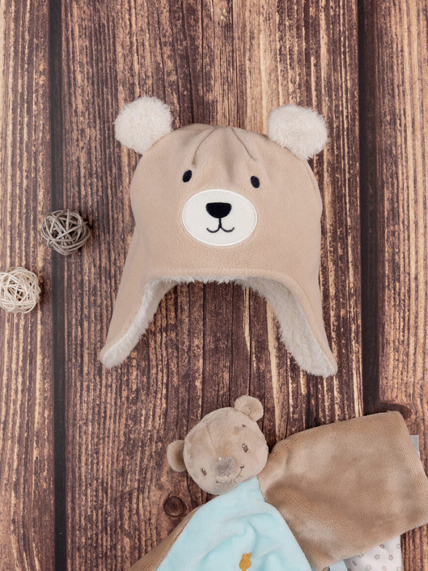 βρεφικό σκουφάκι μπεζ με αρκουδάκι για αγόρι - Prénatal