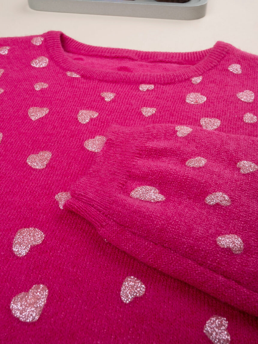 παιδικό πουλόβερ φούξια με καρδούλες για κορίτσι - Prénatal
