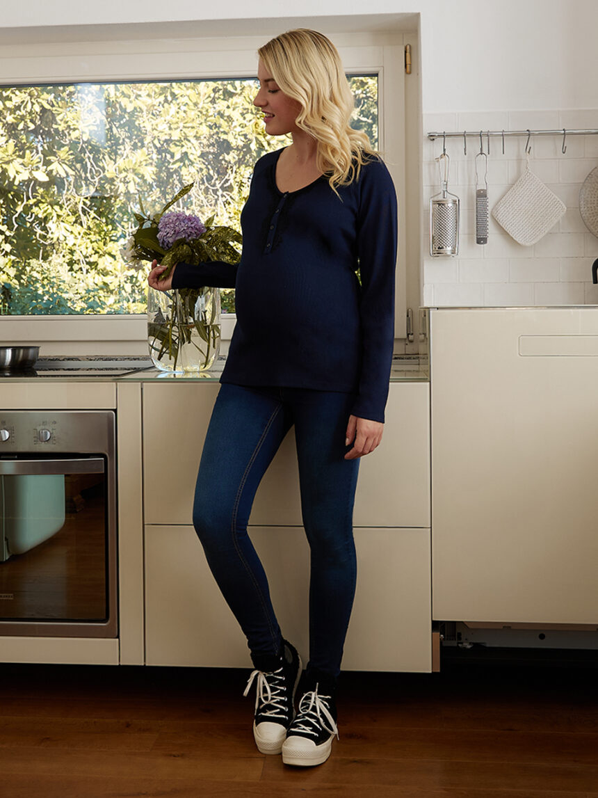 γυναικεία μπλούζα εγκυμοσύνης/θηλασμού μπλε με δαντέλα - Prénatal