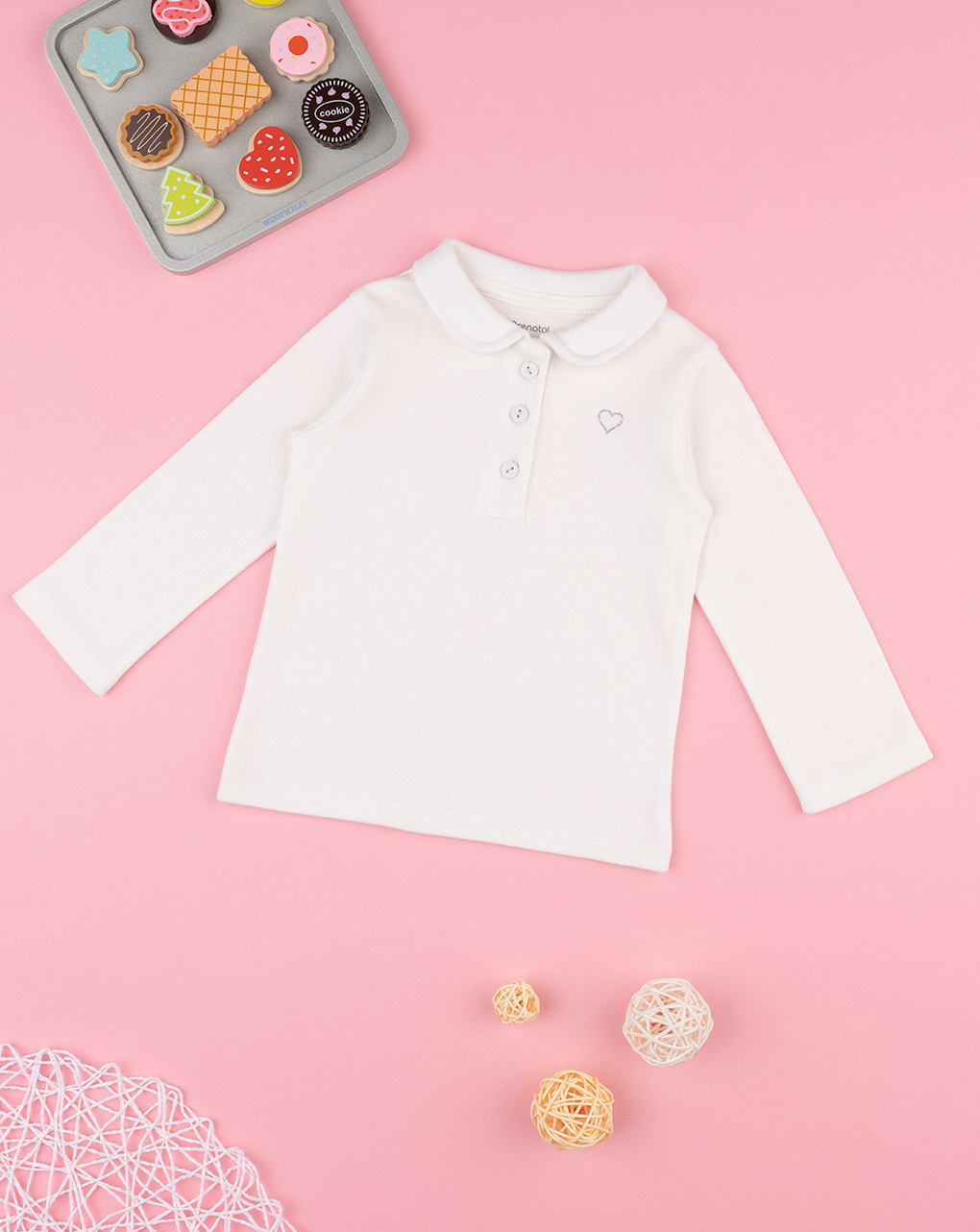 βρεφική μπλούζα πόλο λευκή με καρδούλα για κορίτσι - Prénatal