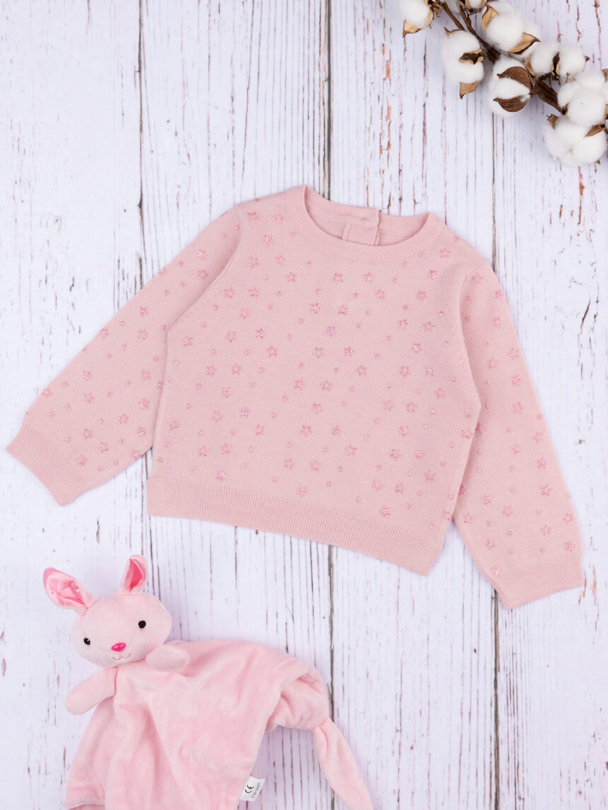βρεφικό πουλόβερ ροζ με αστεράκια για κορίτσι - Prénatal