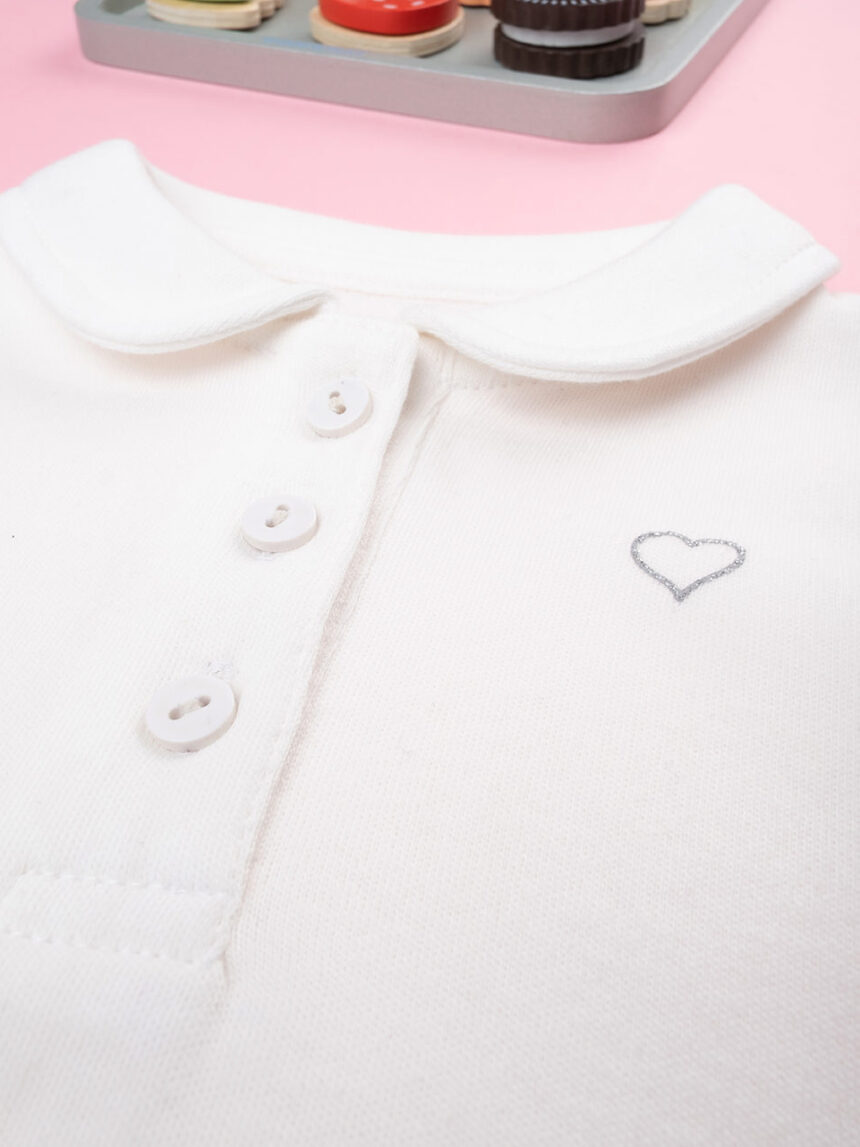 βρεφική μπλούζα πόλο λευκή με καρδούλα για κορίτσι - Prénatal