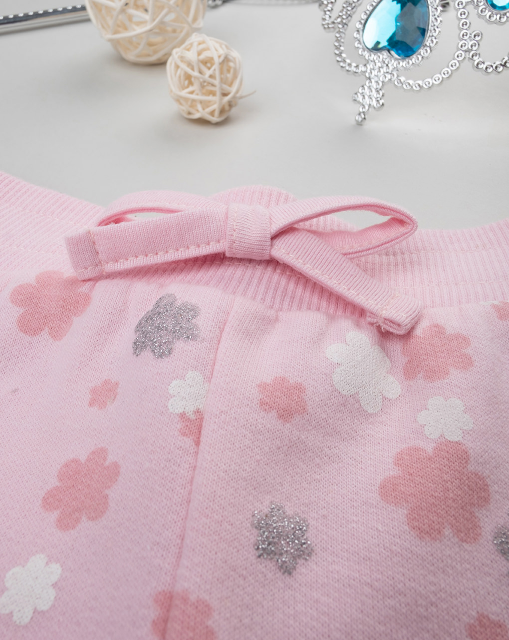 βρεφικό παντελόνι φόρμας ροζ με λουλούδια για κορίτσι - Prénatal
