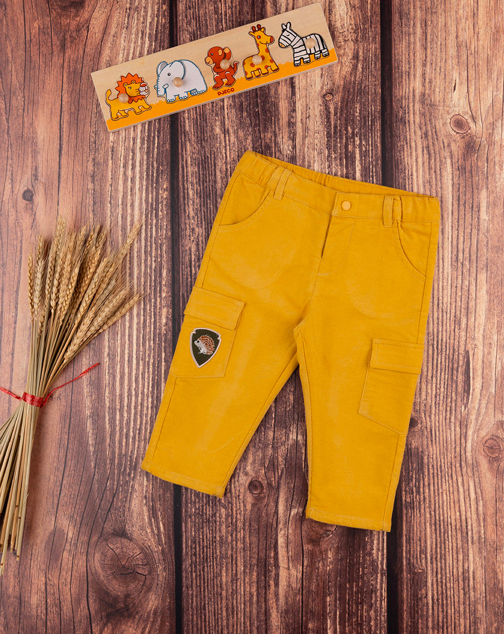 βρεφικό παντελόνι κοτλέ κίτρινο με σκατζόχοιρο για αγόρι - Prénatal