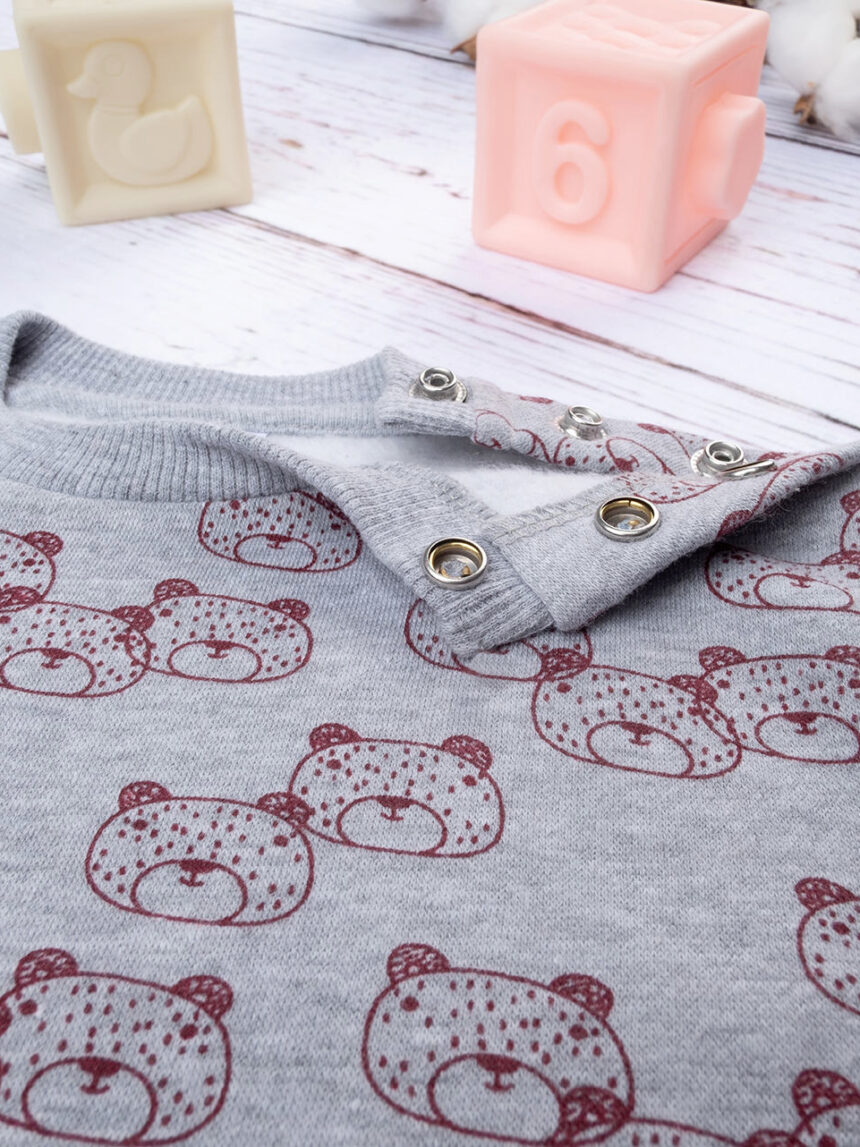 βρεφική μπλούζα φούτερ γκρι με αρκουδάκια για αγόρι - Prénatal