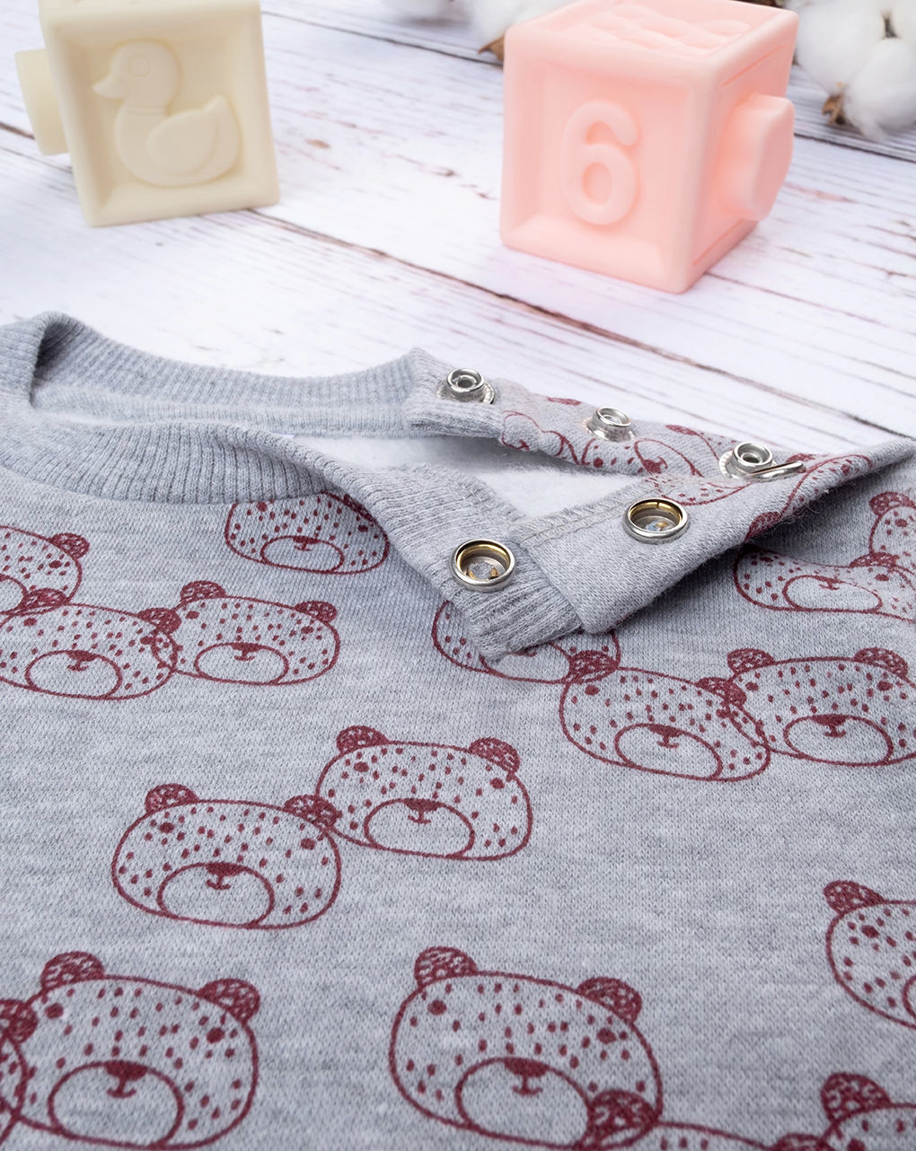 βρεφική μπλούζα φούτερ γκρι με αρκουδάκια για αγόρι - Prénatal