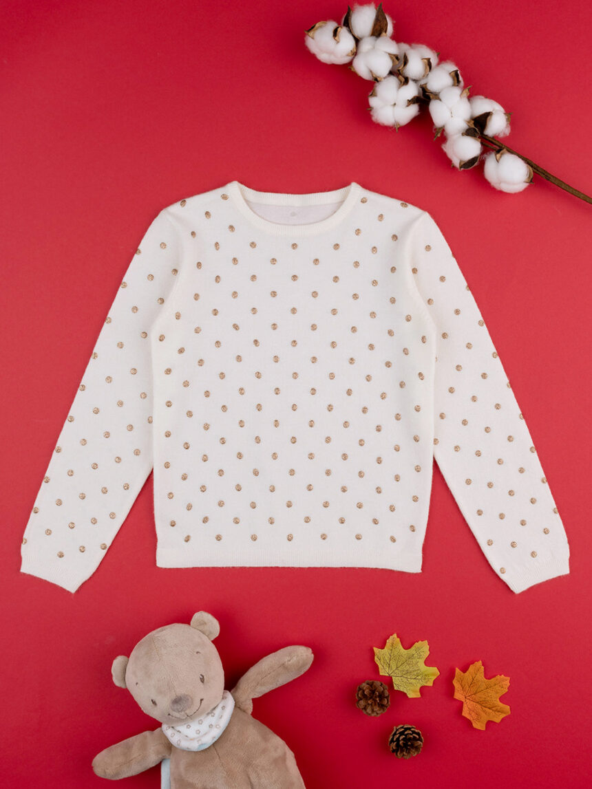 παιδικό πουλόβερ λευκό πουά για κορίτσι - Prénatal