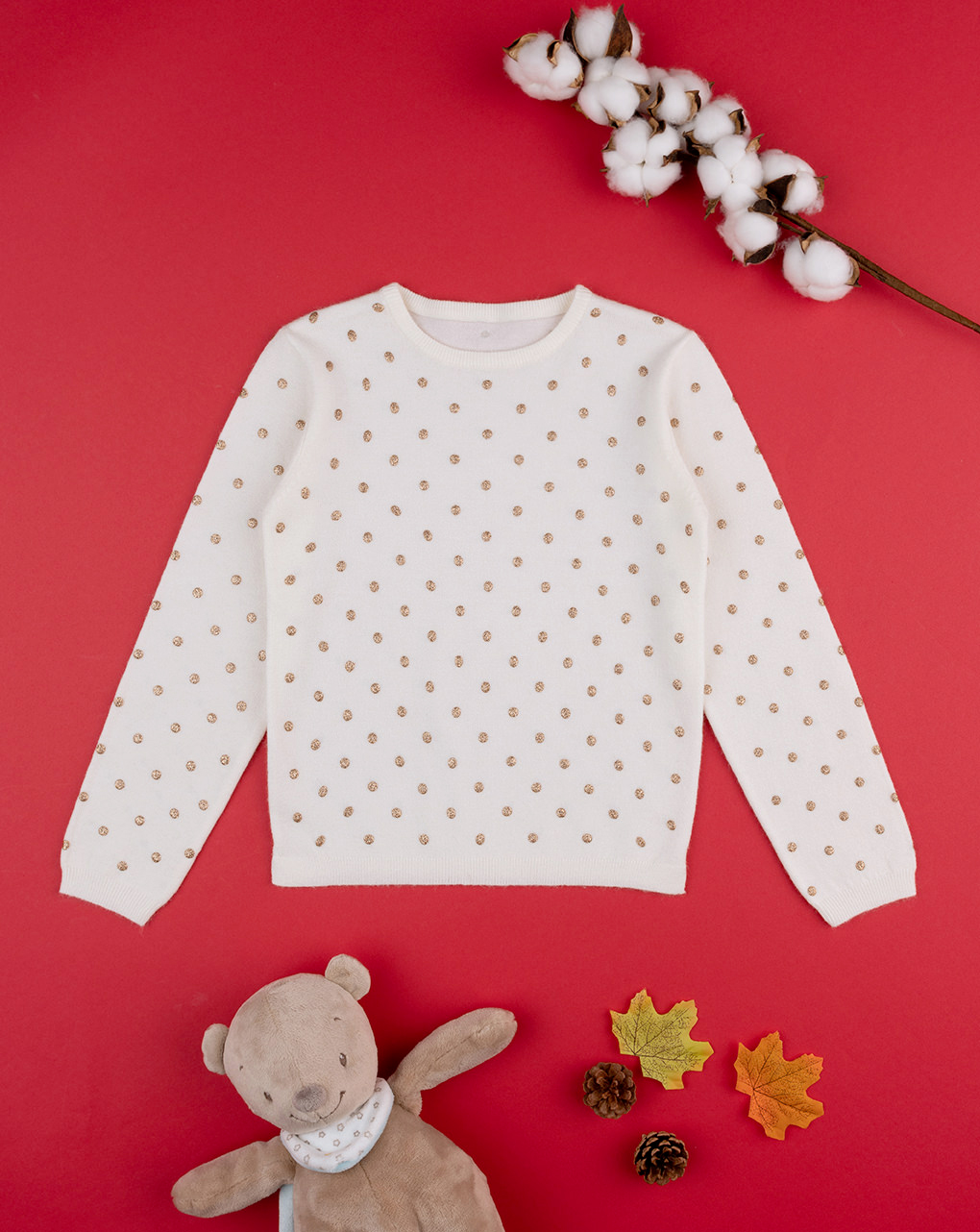 παιδικό πουλόβερ λευκό πουά για κορίτσι - Prénatal