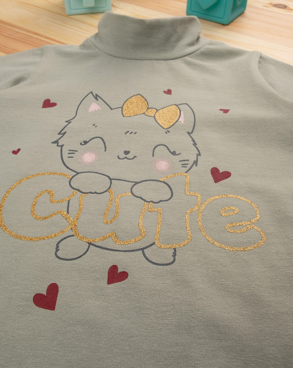 βρεφική μπλούζα ζιβάγκο χακί με γατάκι για κορίτσι - Prénatal