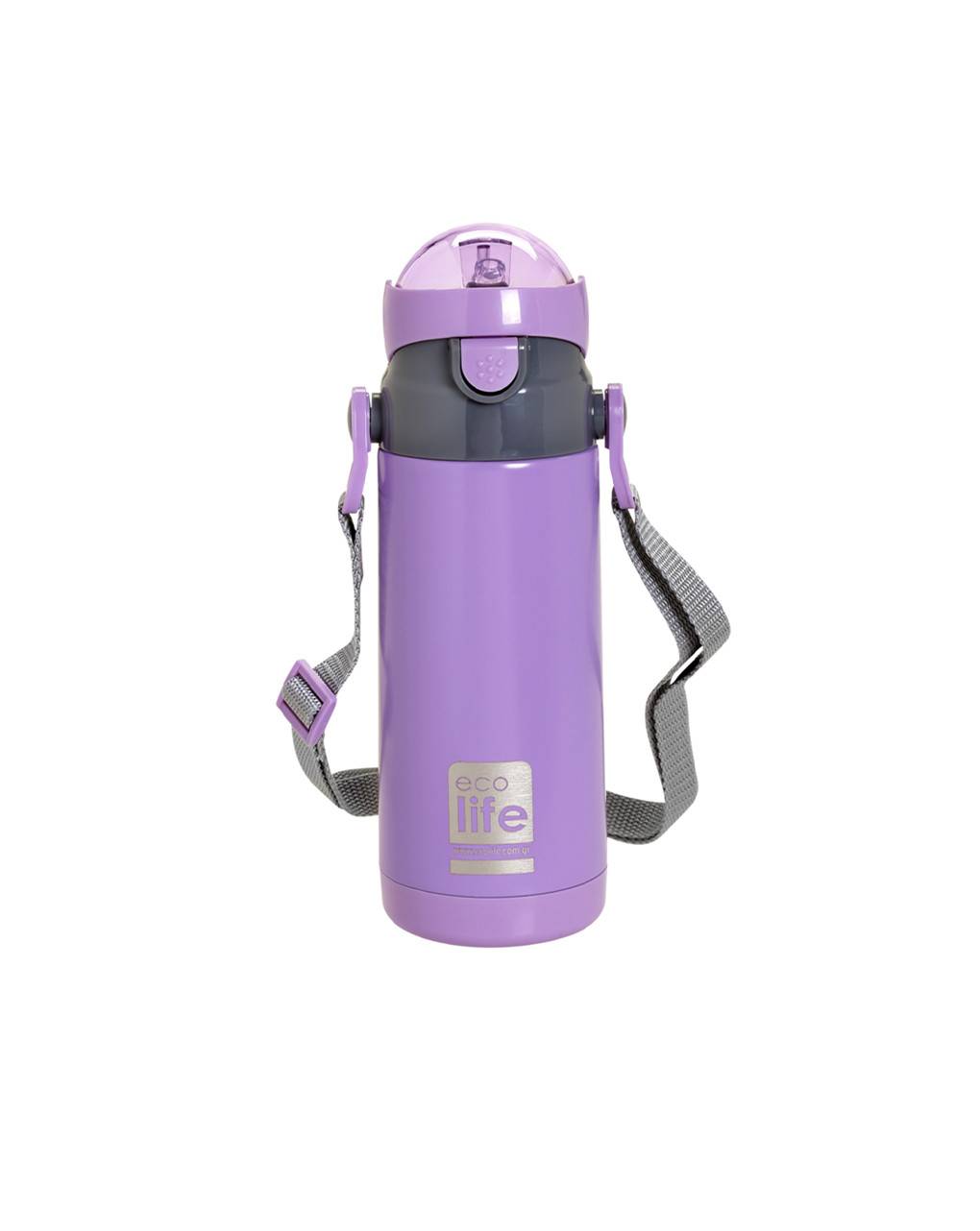 Ecolife ανοξείδωτο παγούρι με καλαμάκι kids thermos σε μωβ χρώμα 400ml - Ecolife