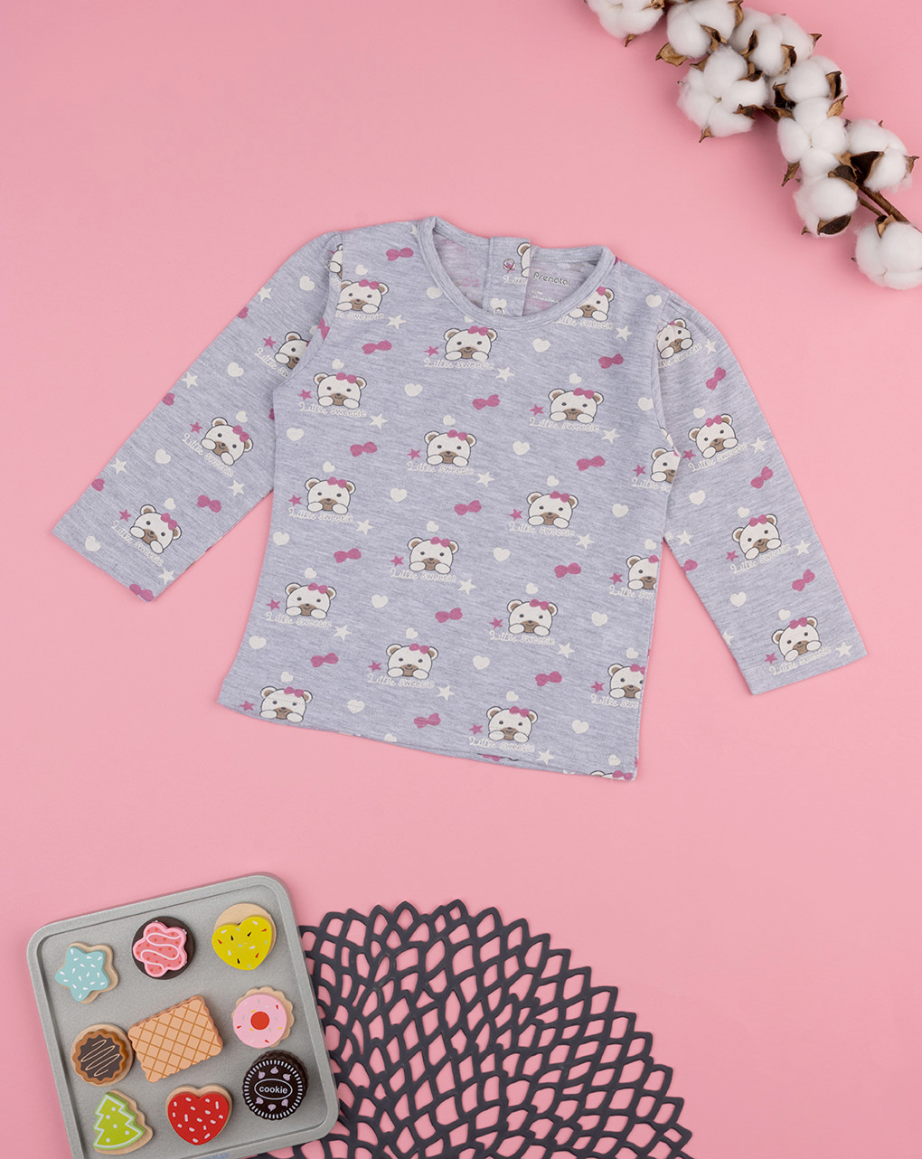 βρεφική μπλούζα γκρι με αρκουδάκια για κορίτσι - Prénatal